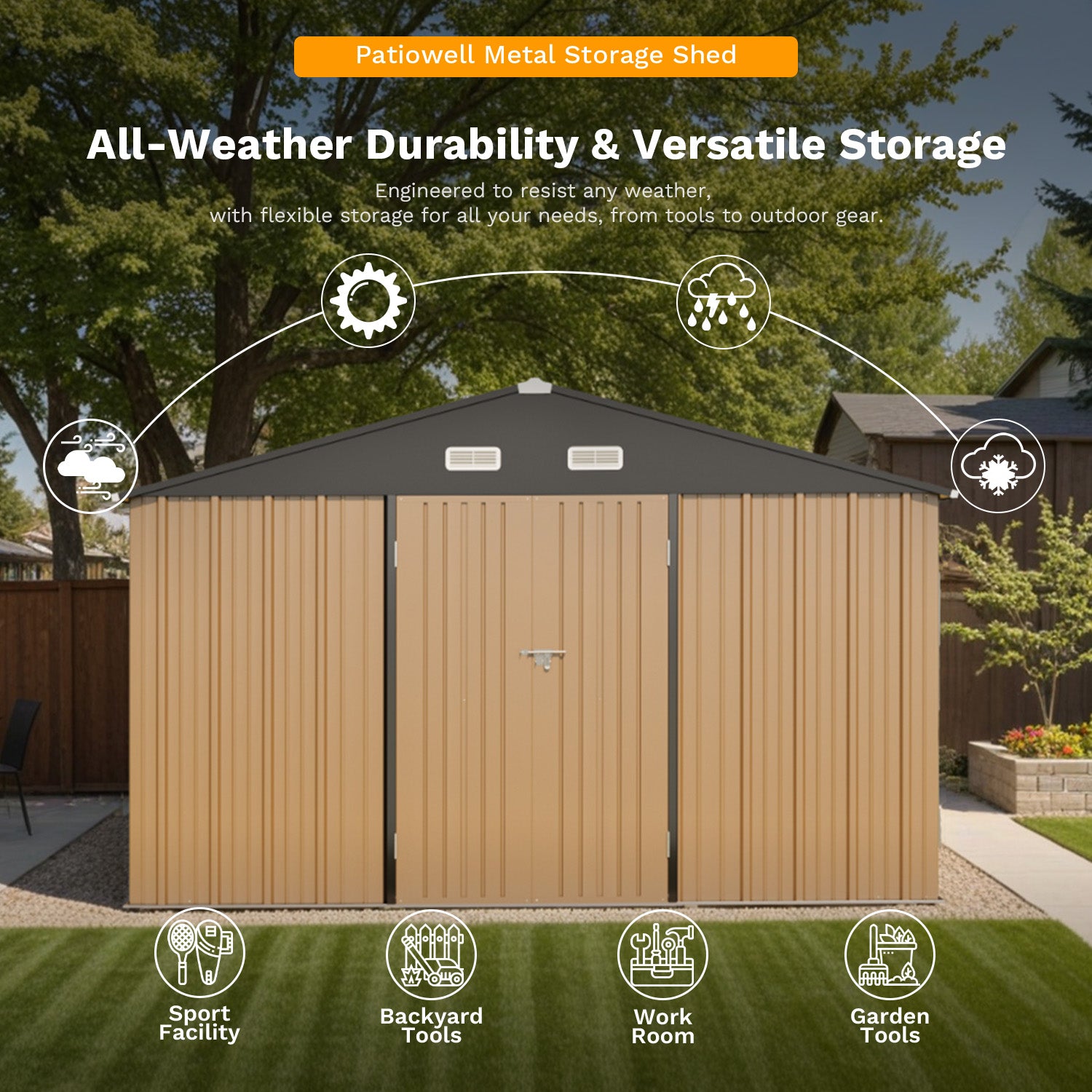 patiowell 12x12 metal shed performance
color:Khaki|Size:12x12