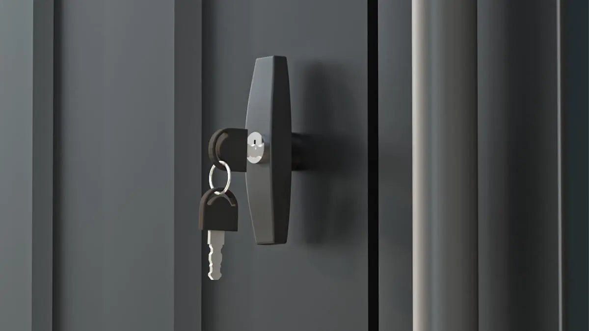 lock design of 2-in-1 7x7 Shed with a 7x7 Open-Sided Firewood Shed