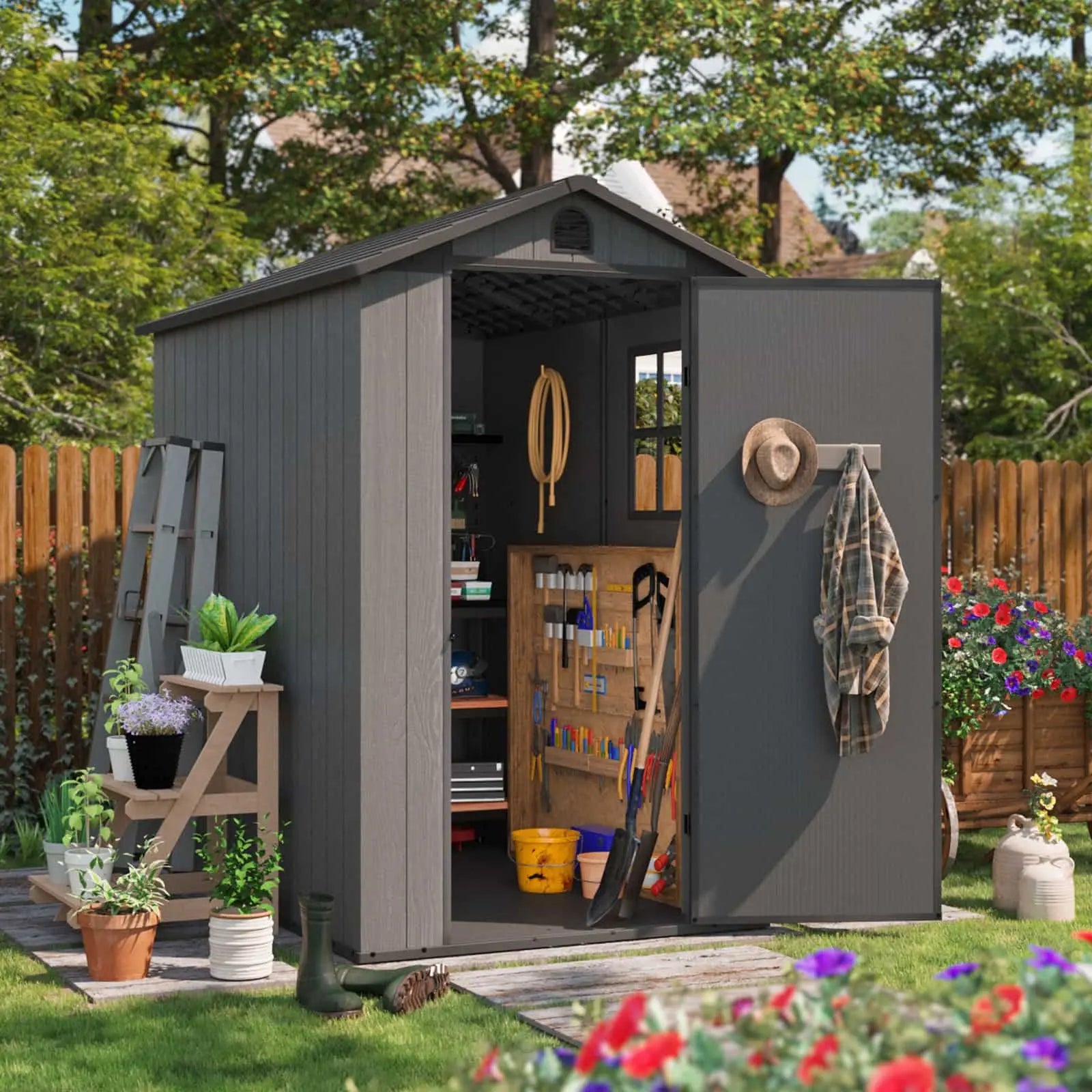 Patiowell 4x6 Plastic Storage Shed-Backyard-1 color:cool gray