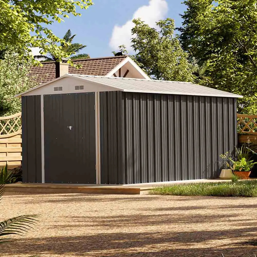 patiowell-8x12-large-storage-metal-shed in backyard
color:cool gray