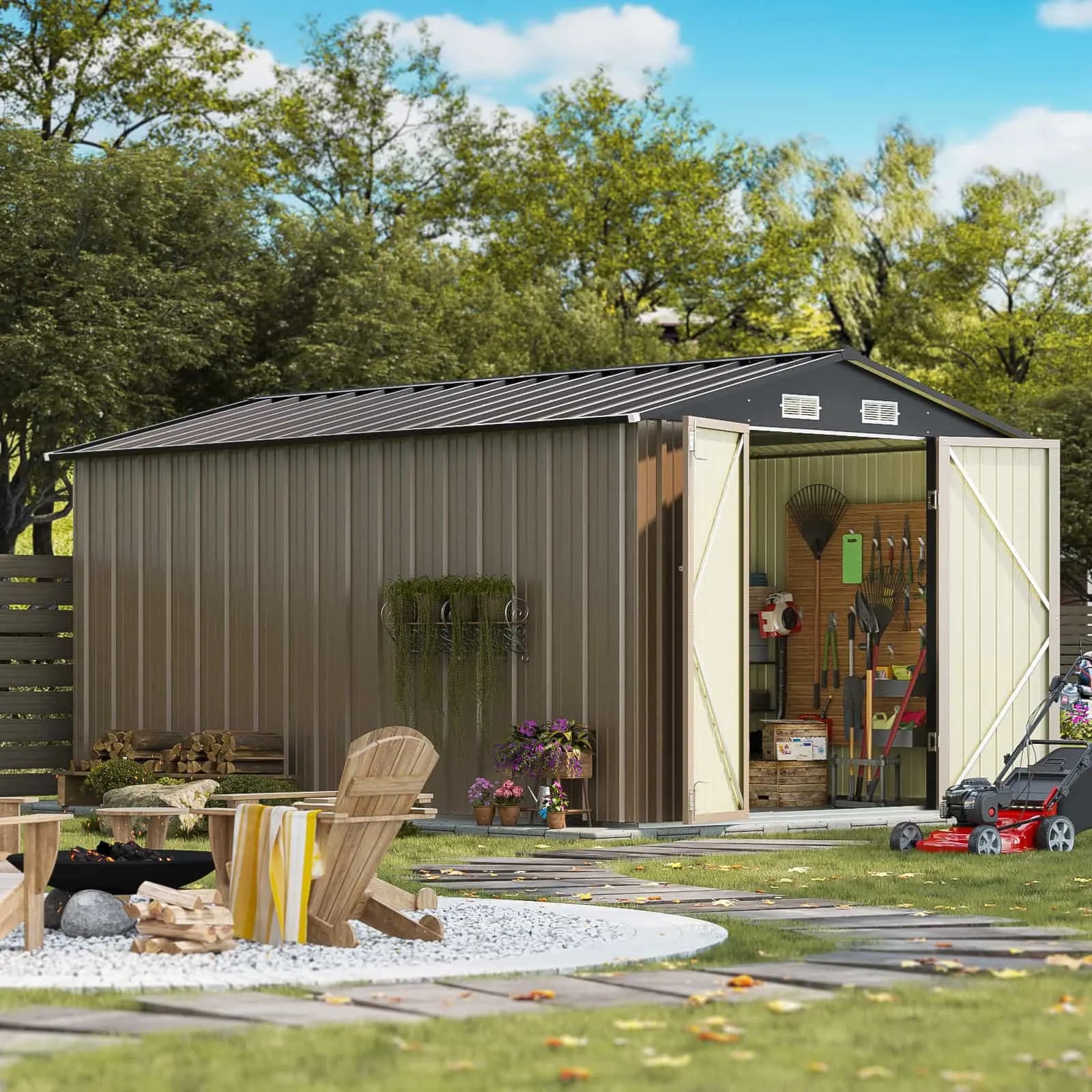 Patiowell 8x12 Metal Shed-3 color:Khaki