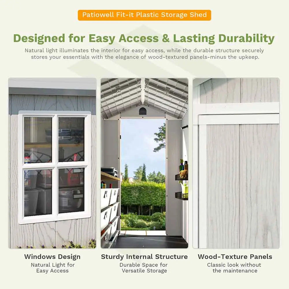 fit-it plastic storage shed windows design
color:cool gray,white