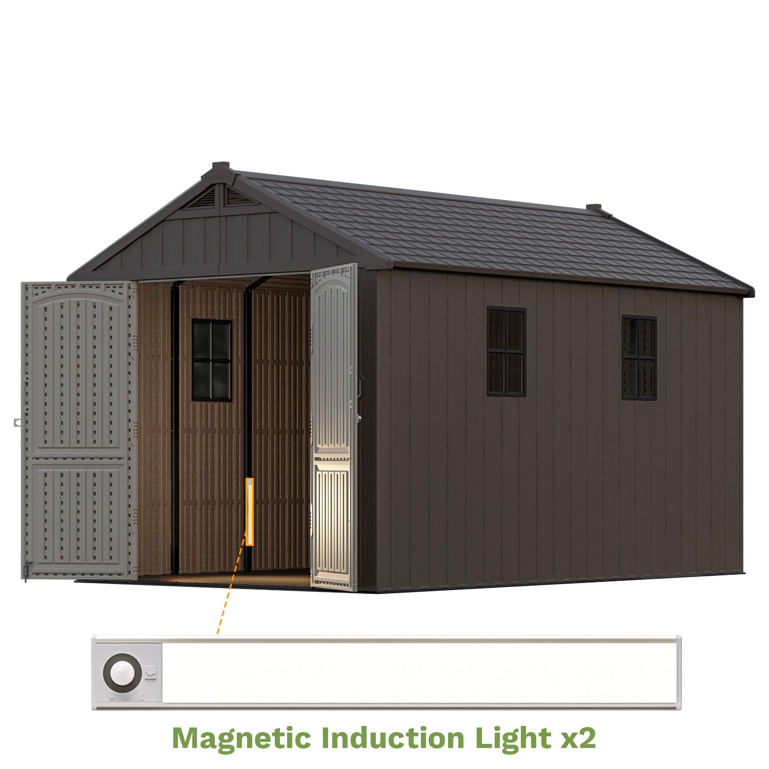 patiowell_8x12_kick_it_plastic_shed with lights