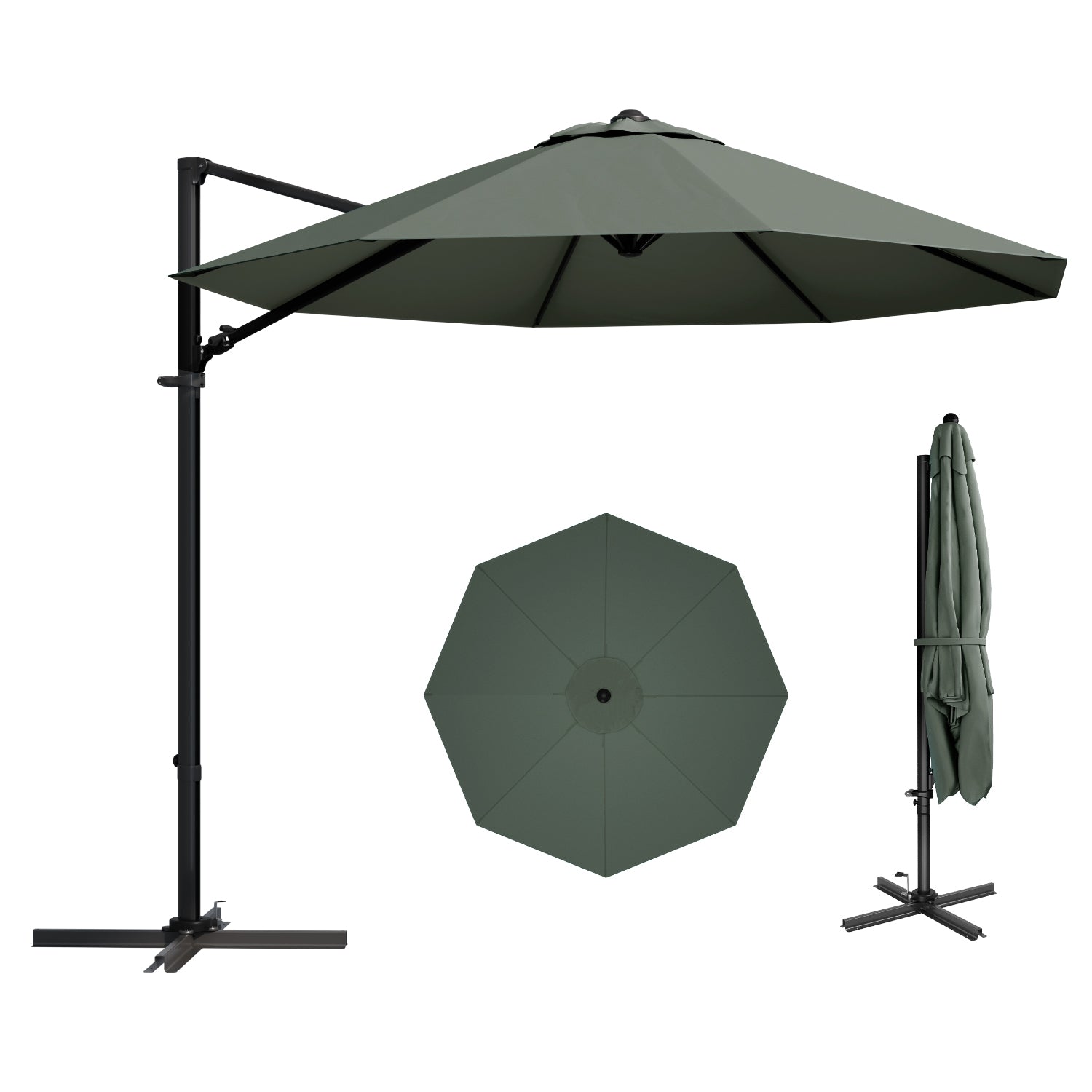Patiowell 10ft Cantilever Patio Umbrella with Rotation & Tilt, Light Gray