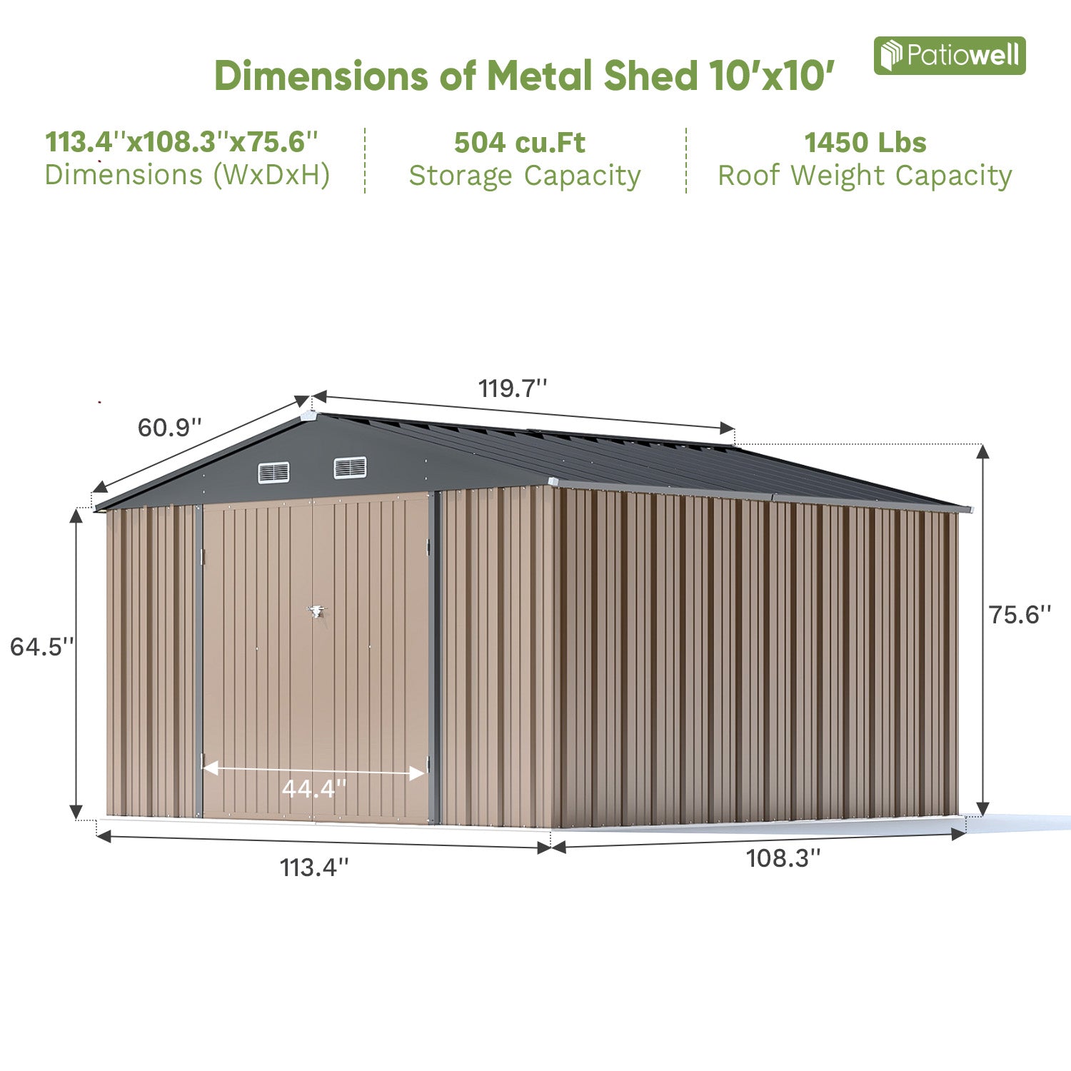 Patiowell 10x10 metal shed brown