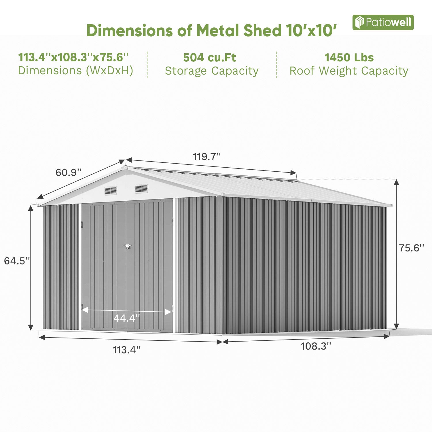 Patiowell 10x10 metal shed gray