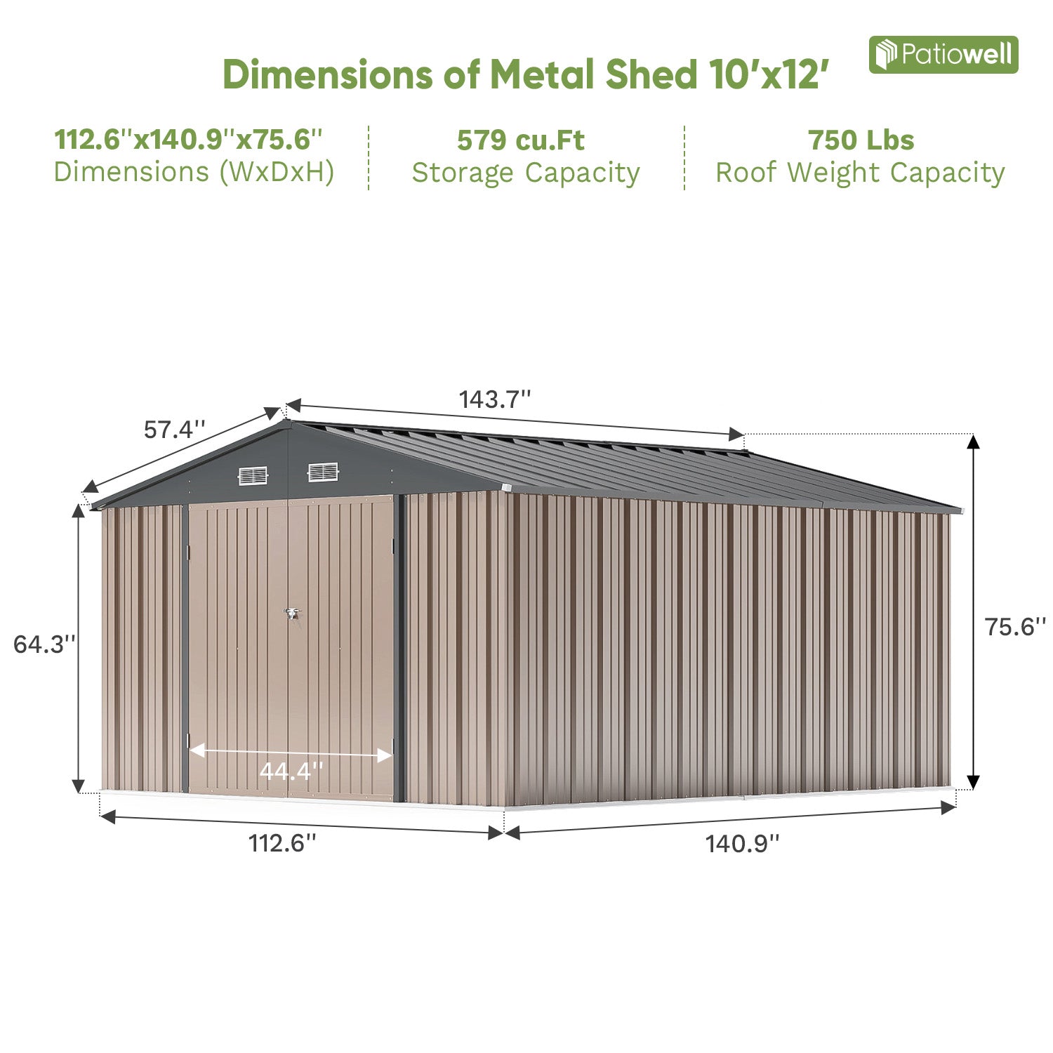 Patiowell 10x12 metal shed brown