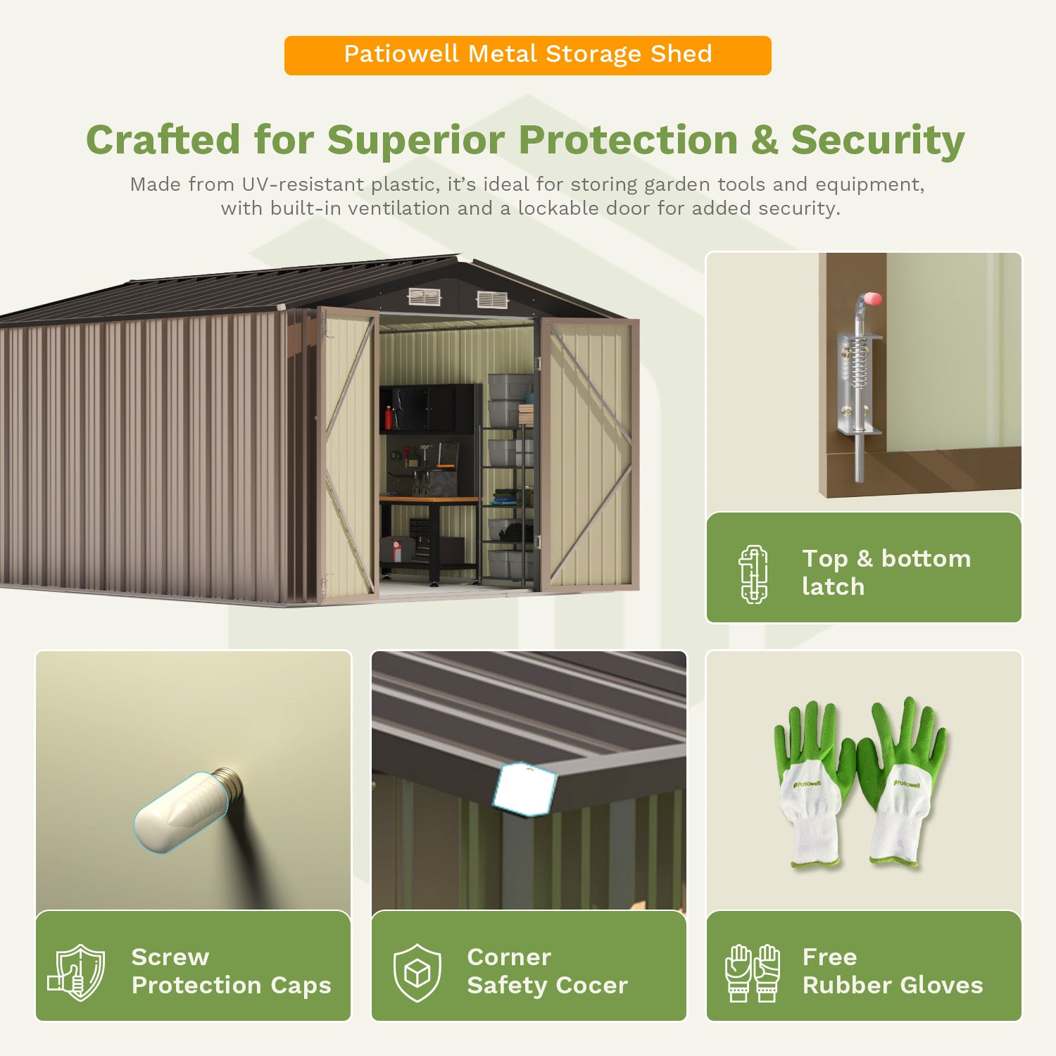 Patiowell 10x12 metal shed brown