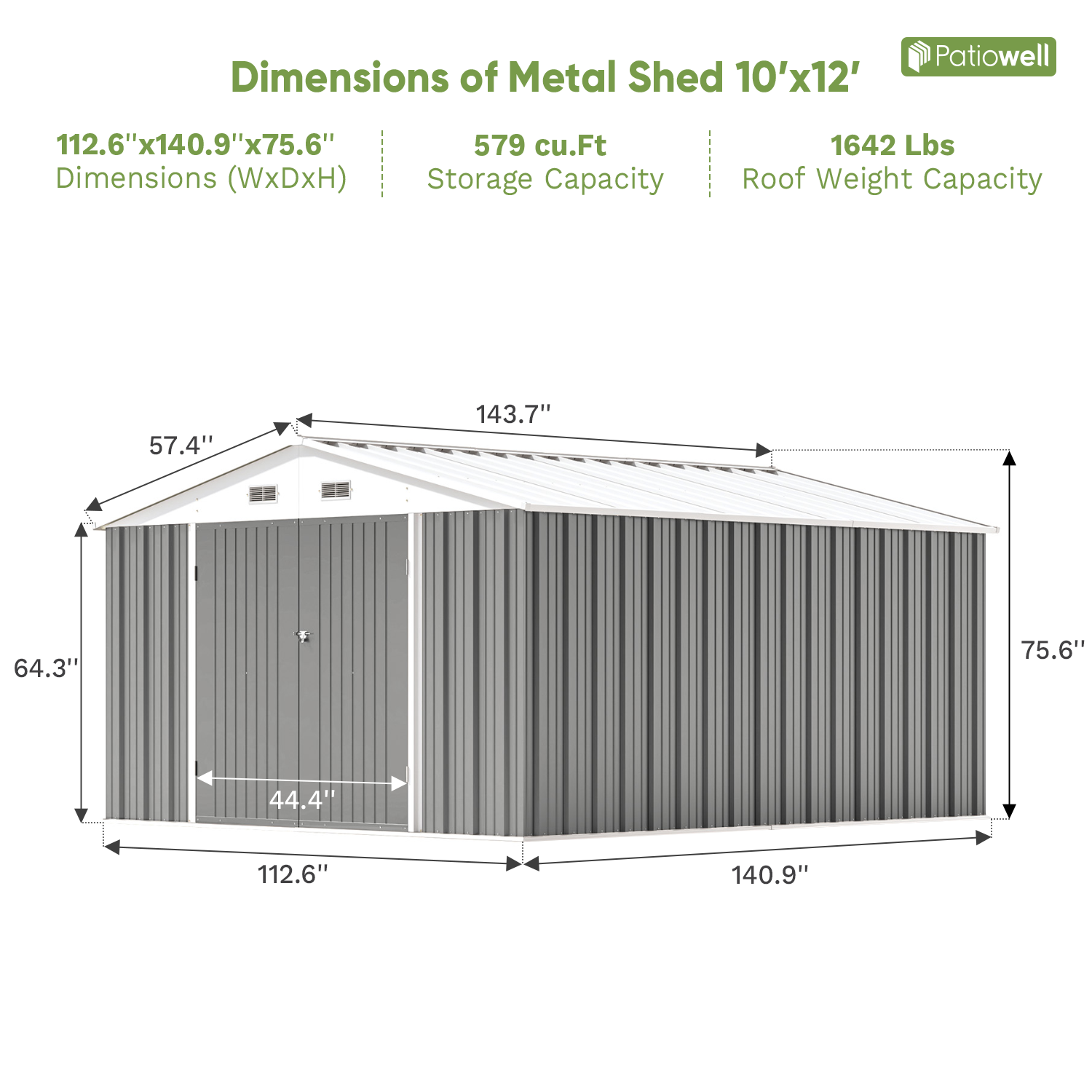 Patiowell 10x12 metal shed gray