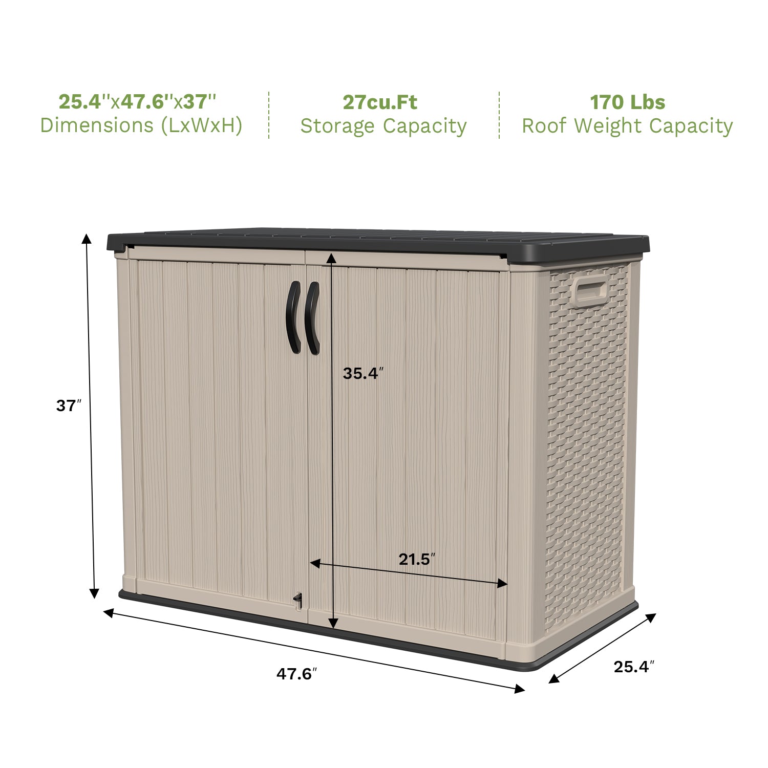 Patiowell 26 cu ft plastic cabinet beige