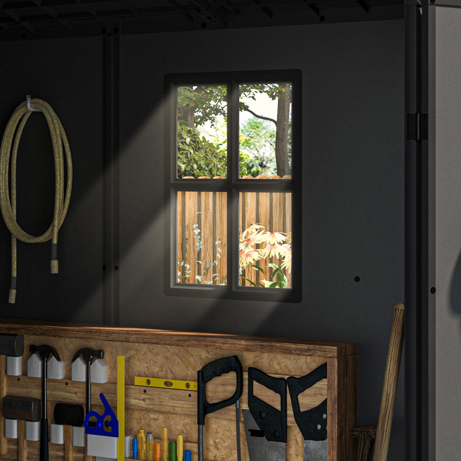 patiowell 4x4 plastic shed with windows