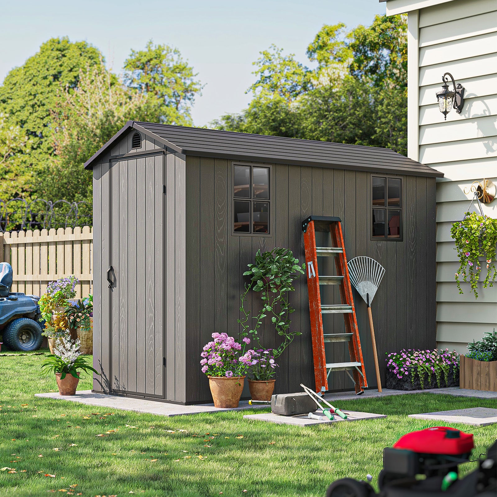 Patiowell 4x8 plastic shed dark gray