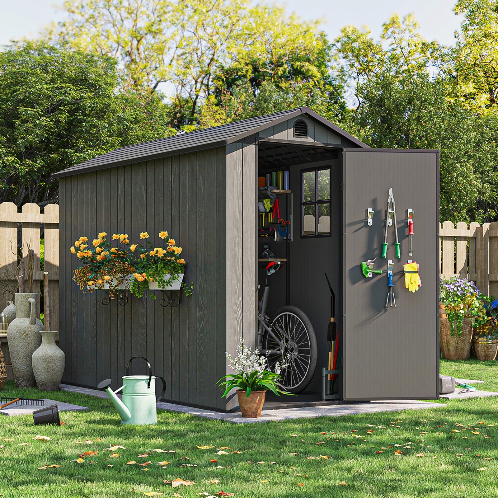 Patiowell 4x8 plastic shed dark gray easy to assemble