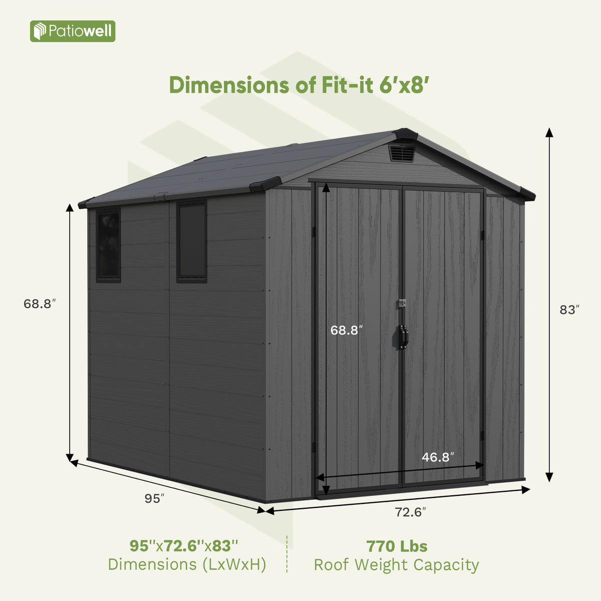 Patiowell 6x8 plastic shed dark gray