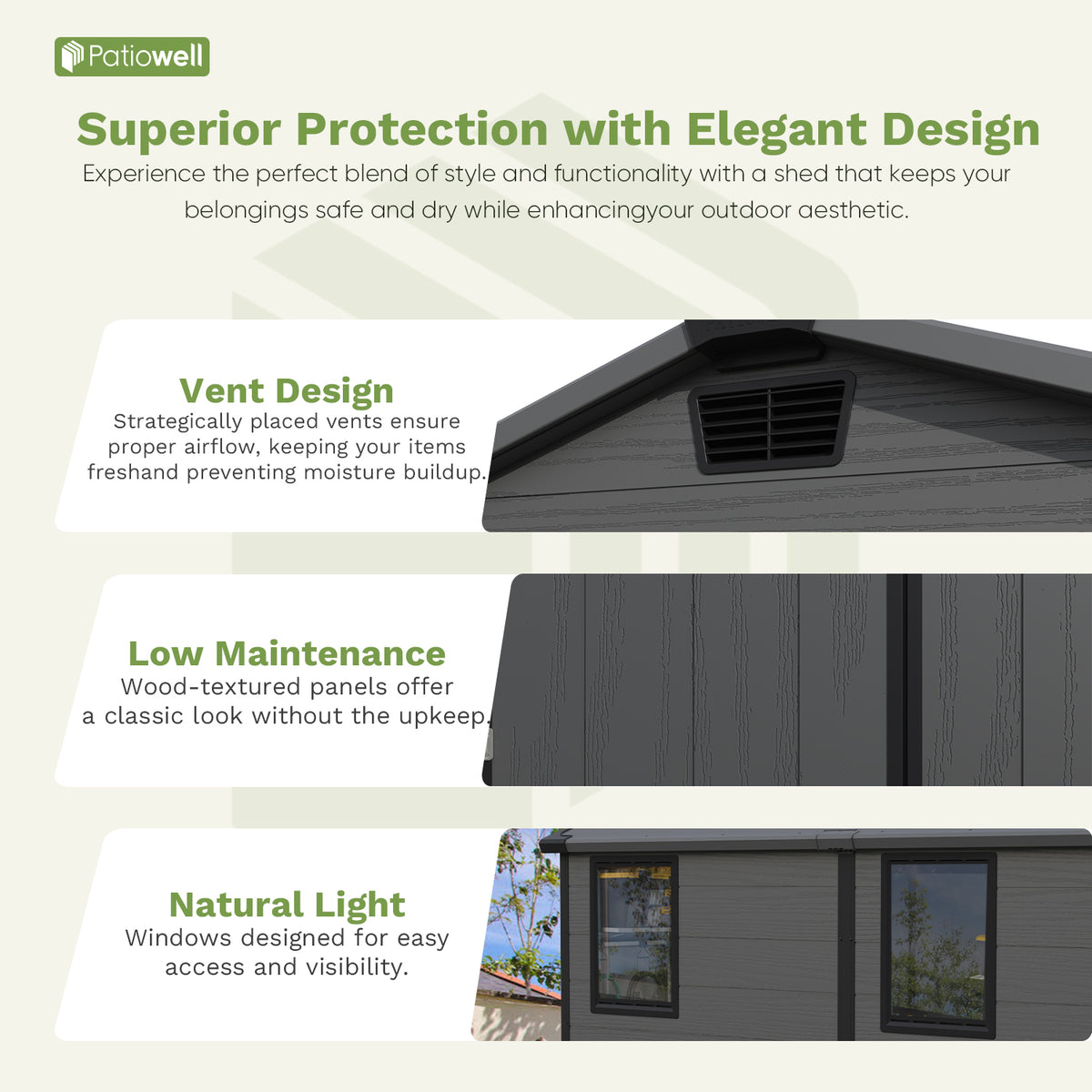 Patiowell 6x8 plastic shed dark gray