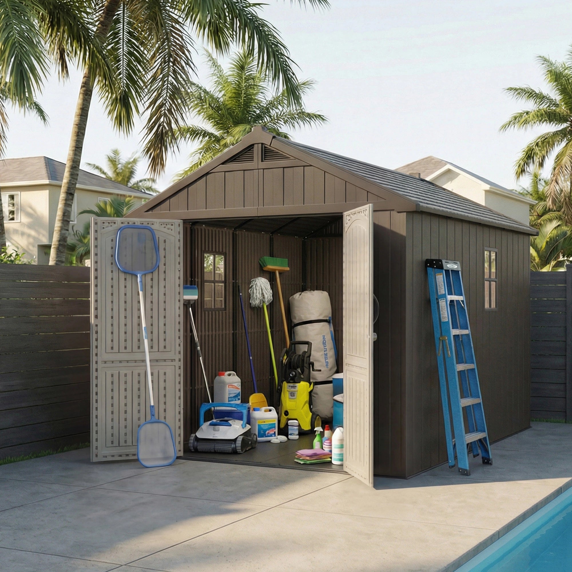 patiowell 8x10 kick-it plastic shed brown&beige