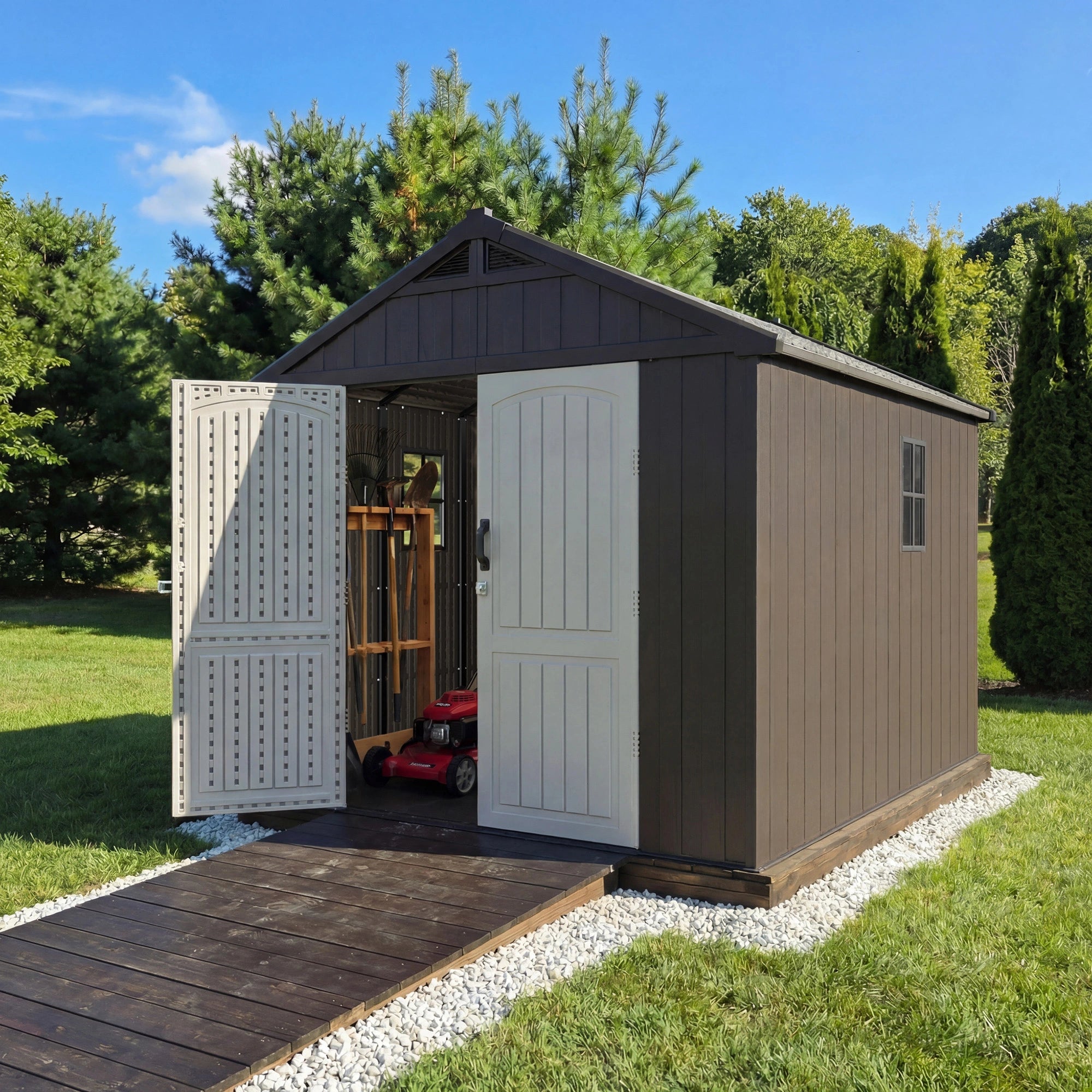 patiowell 8x10 kick-it plastic shed brown&beige