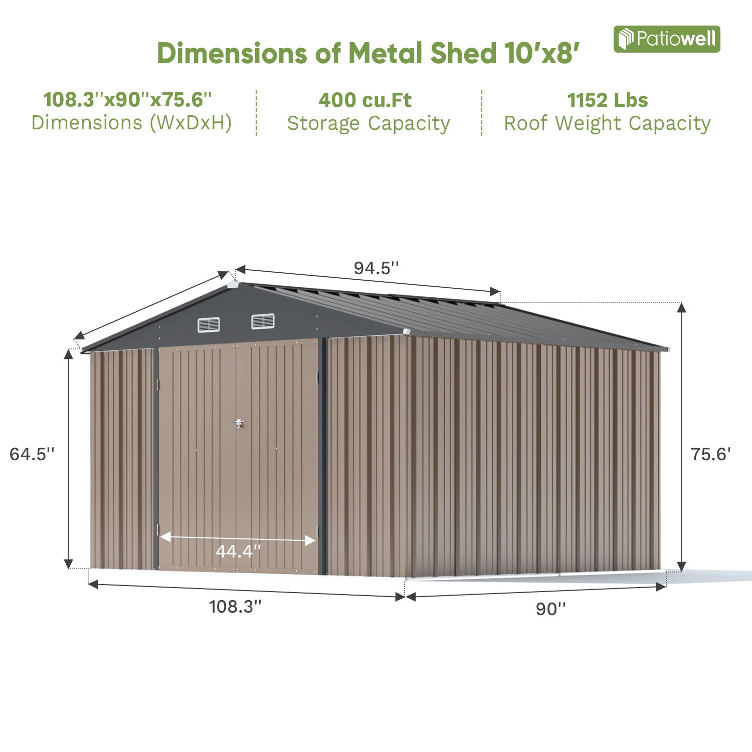 patiowell metal storage shed 
 shed floor frame kit color:Khaki|style:without floor base