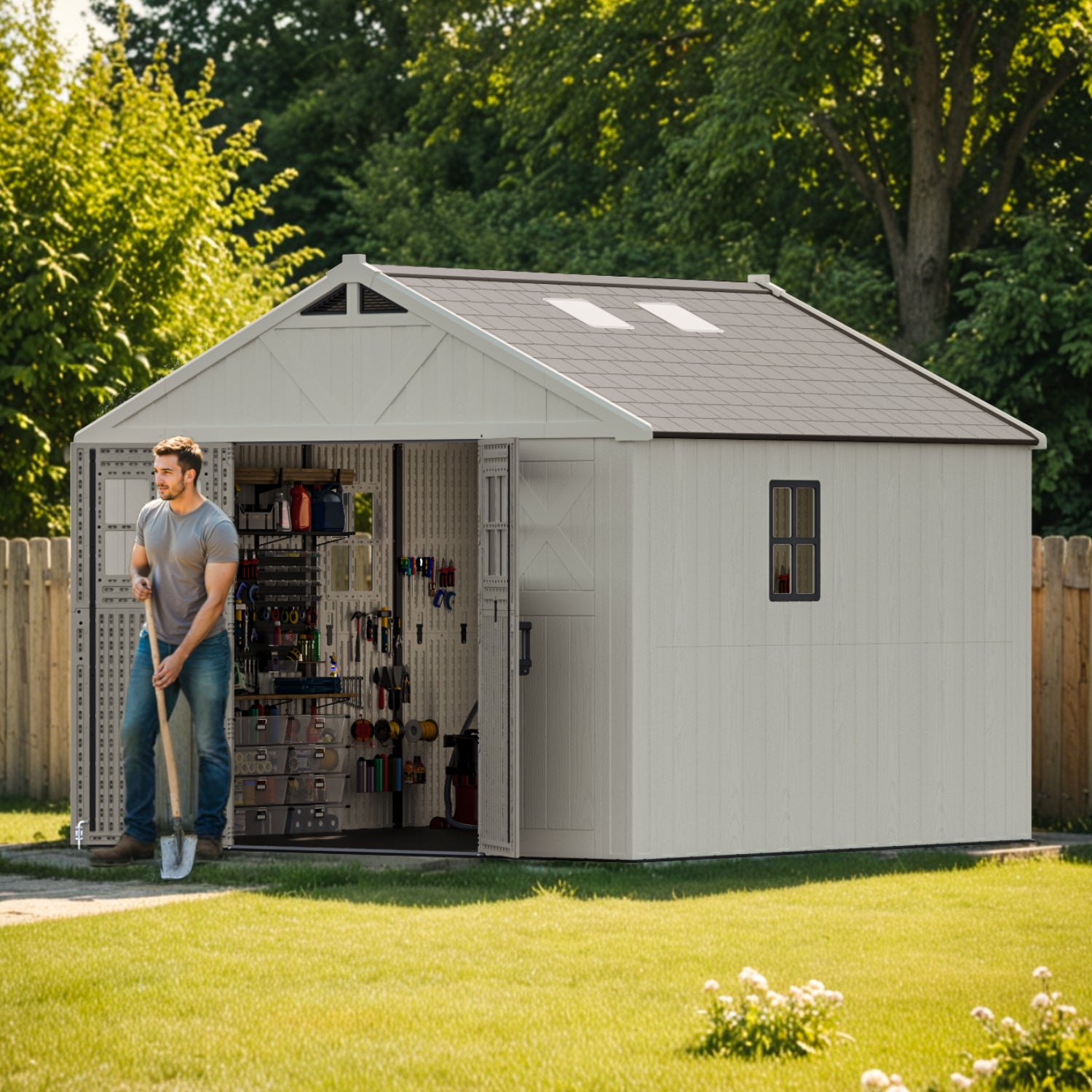 Patiowell 10x10 FT Plastic Storage Shed with Skylight & Windows & Lock