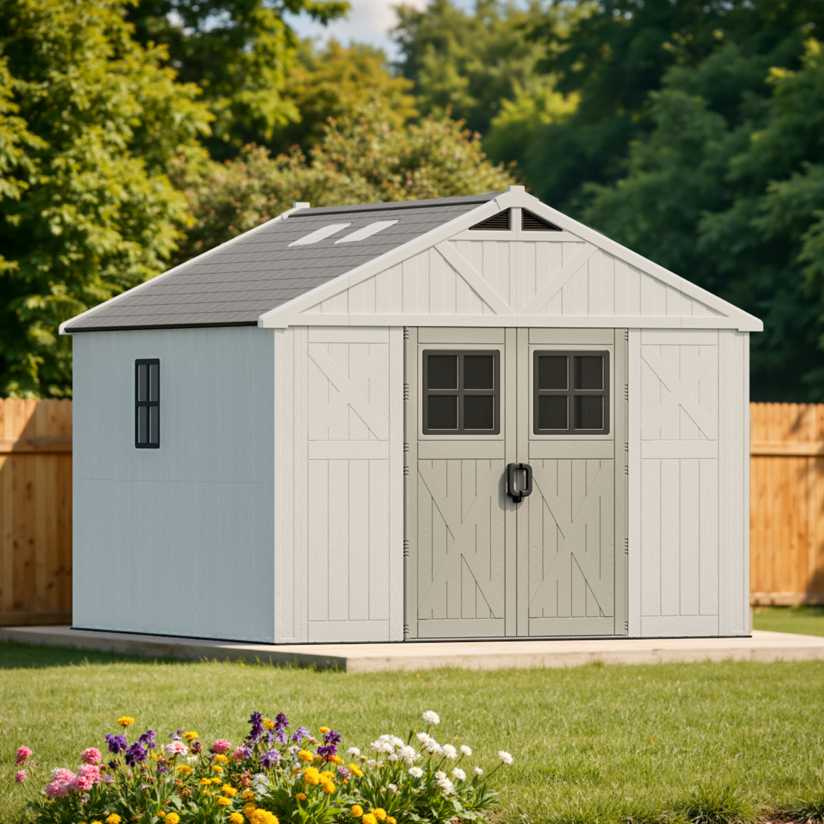 Patiowell 10x10 FT Plastic Storage Shed with Skylight & Windows & Lock