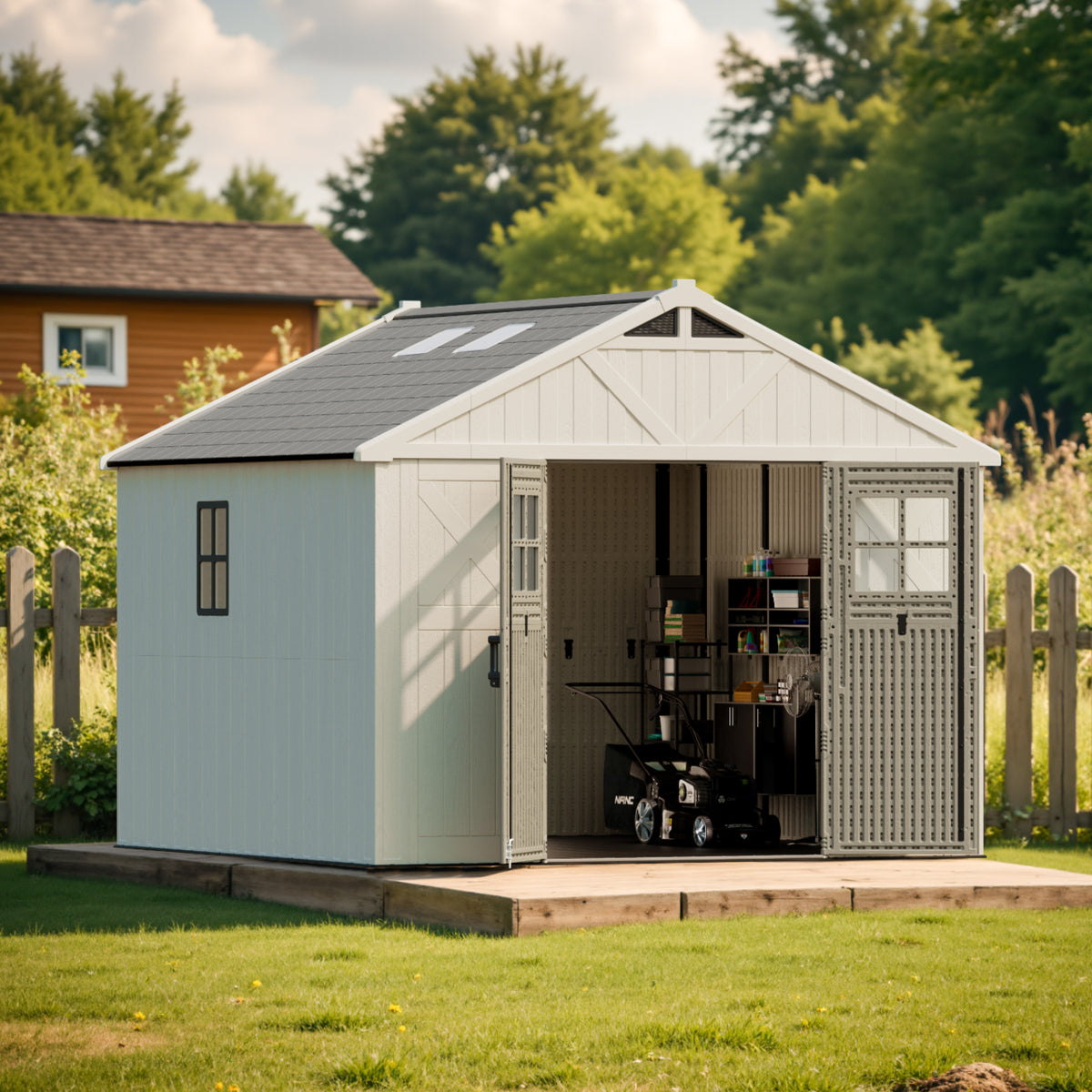 Patiowell 10x10 FT Plastic Storage Shed with Skylight & Windows & Lock