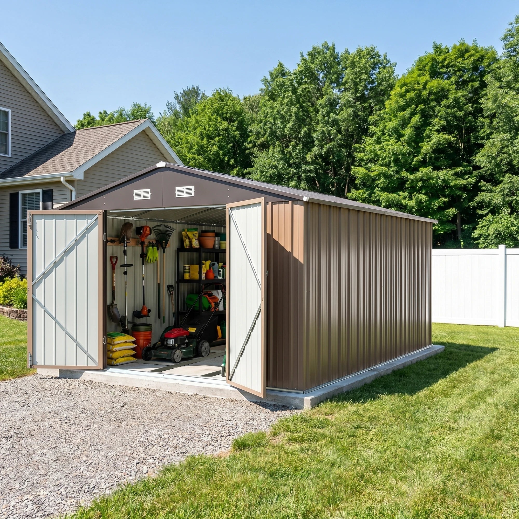 Patiowell 10x12 metal shed with floor brown