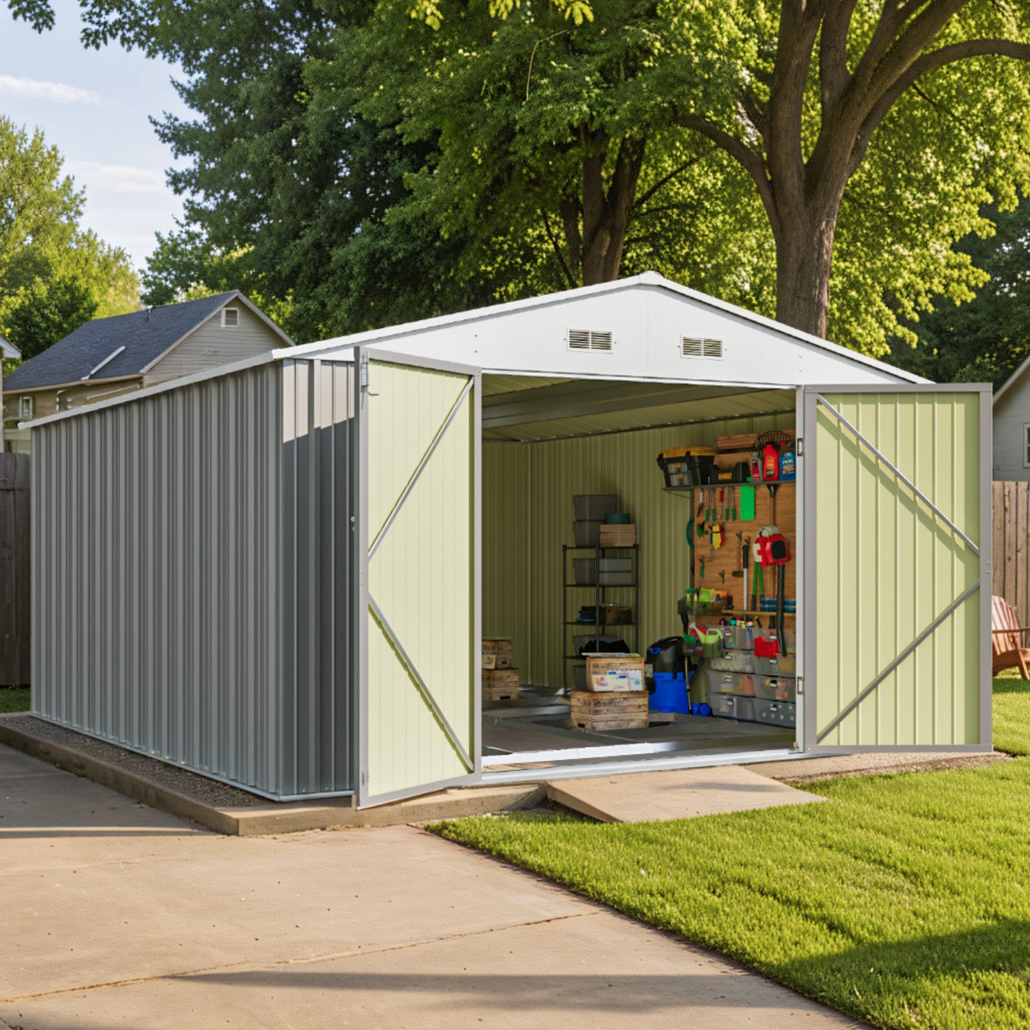 Patiowell 10x12 Metal Shed with Floor Frame, Gray