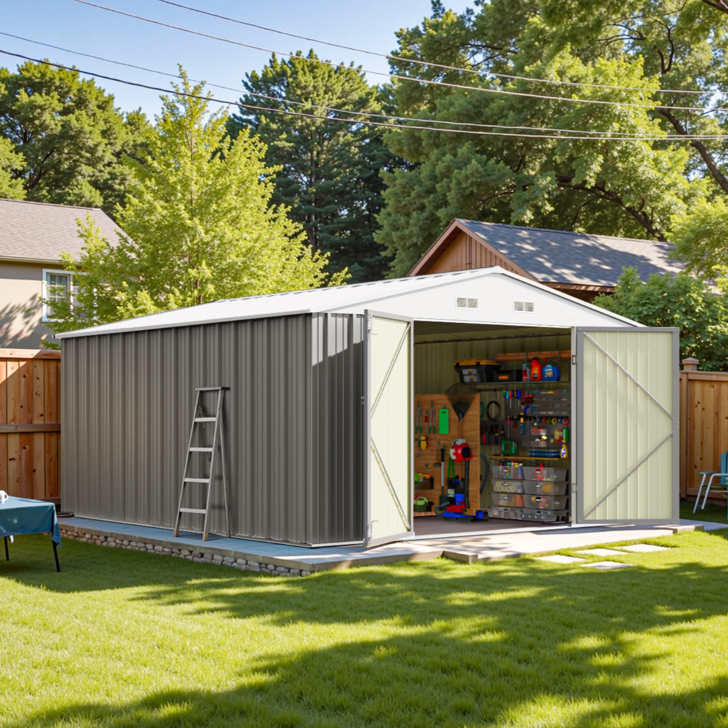 Patiowell 10x12 Metal Shed with Floor Frame, Gray