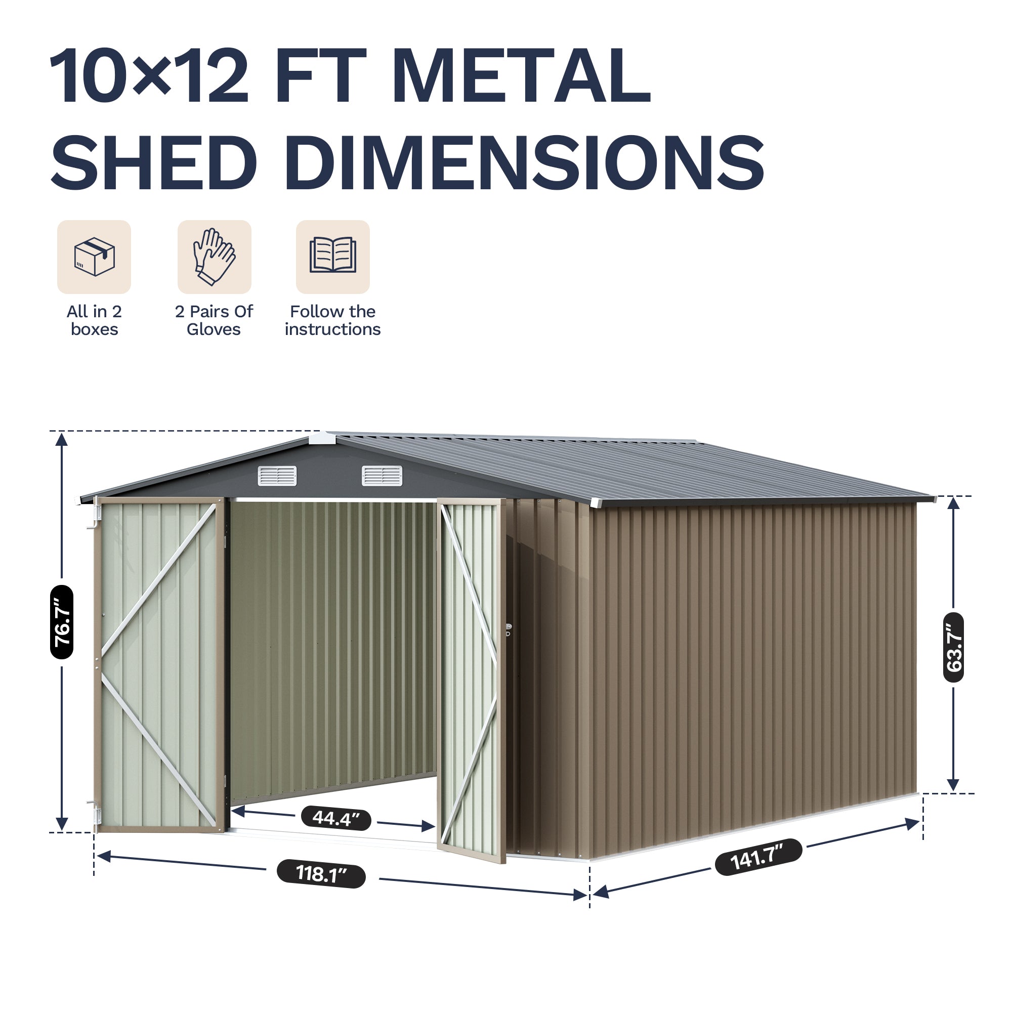 Patiowell 10x12 Metal Shed with White Vents, Brown