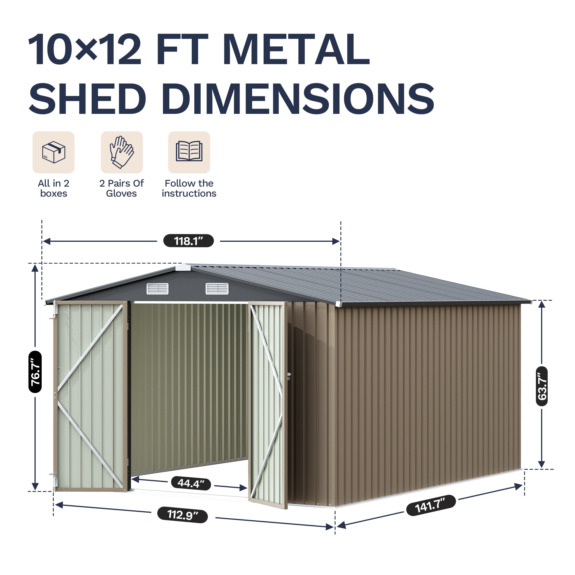 Patiowell 10x12 Metal Shed with White Vents, Brown