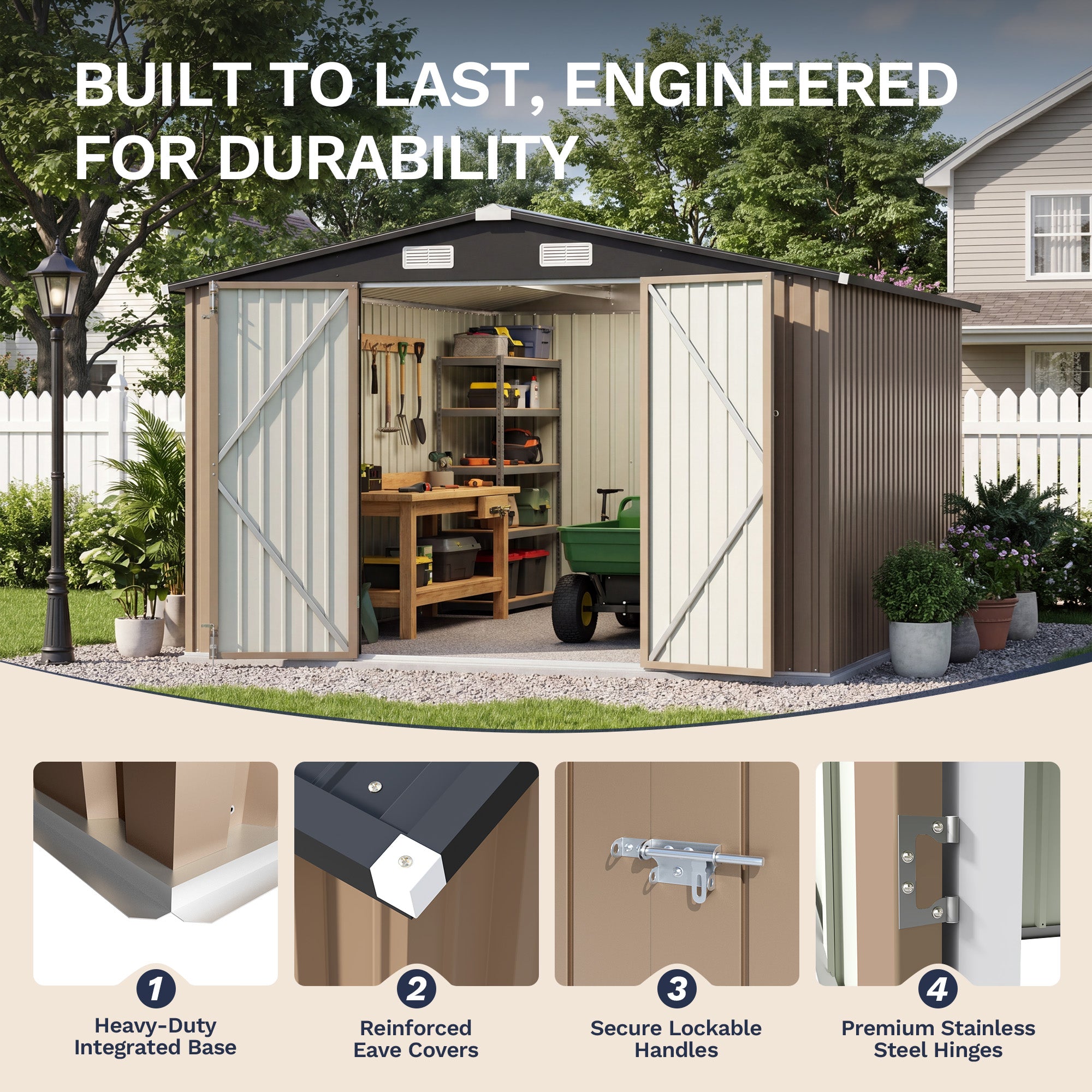 Patiowell 10x12 Metal Shed with White Vents, Brown