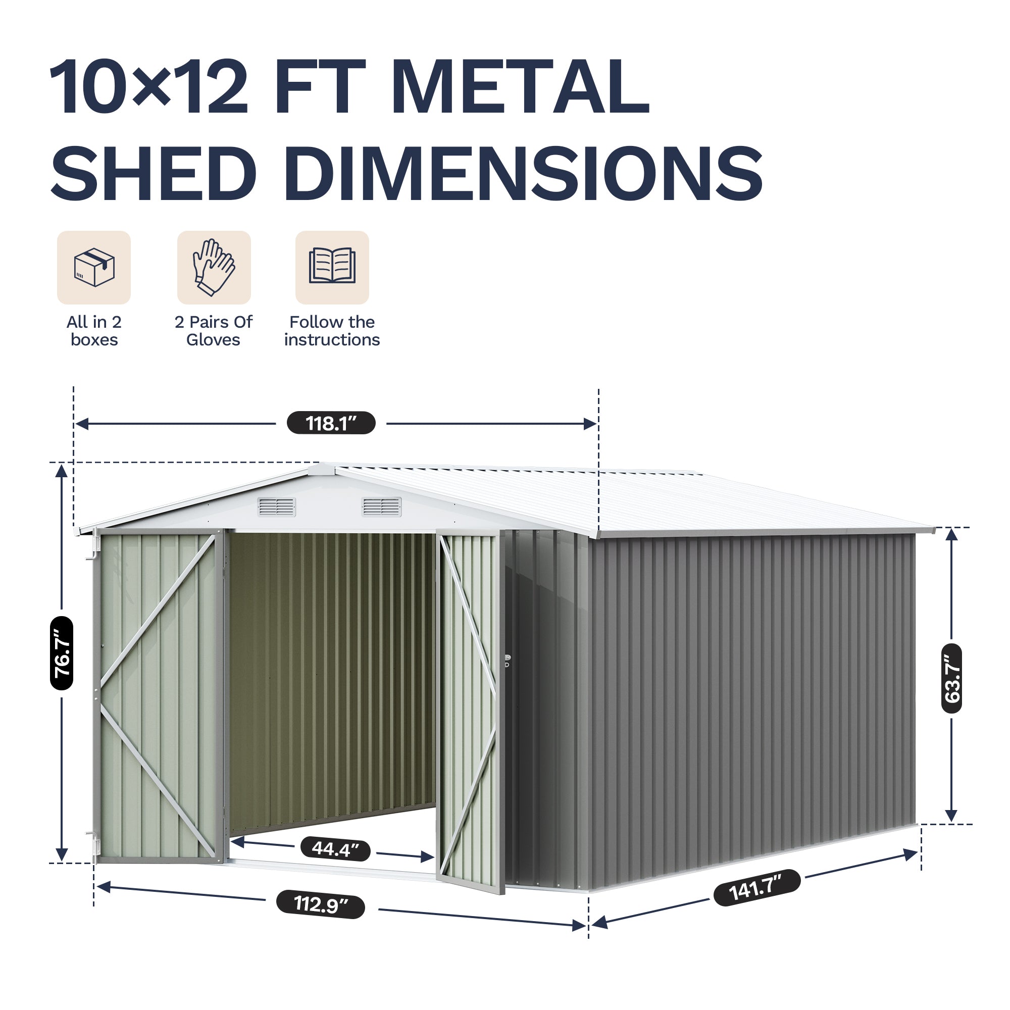 Patiowell 10x12 Metal Shed with White Vents, Gray