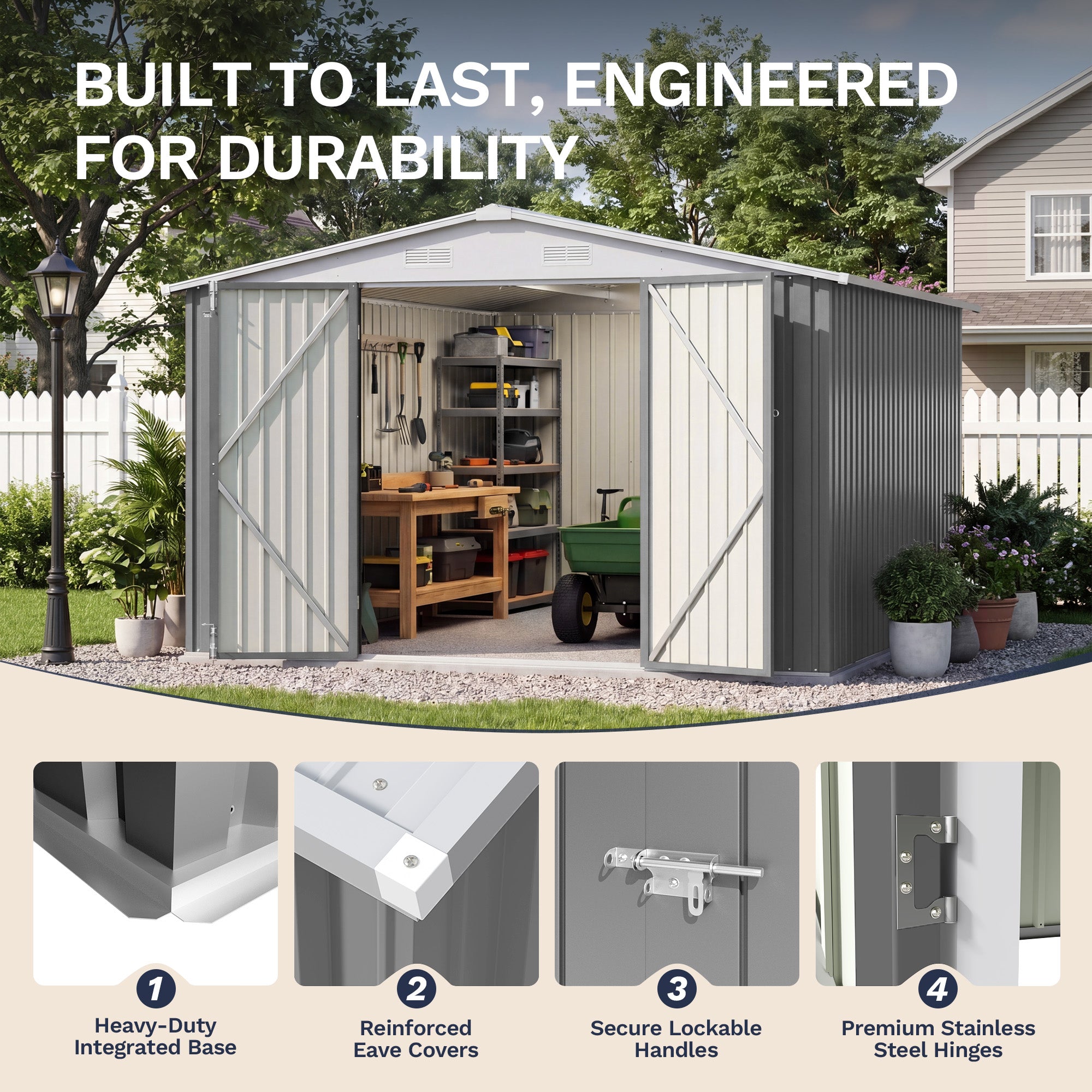 Patiowell 10x12 Metal Shed with White Vents, Gray