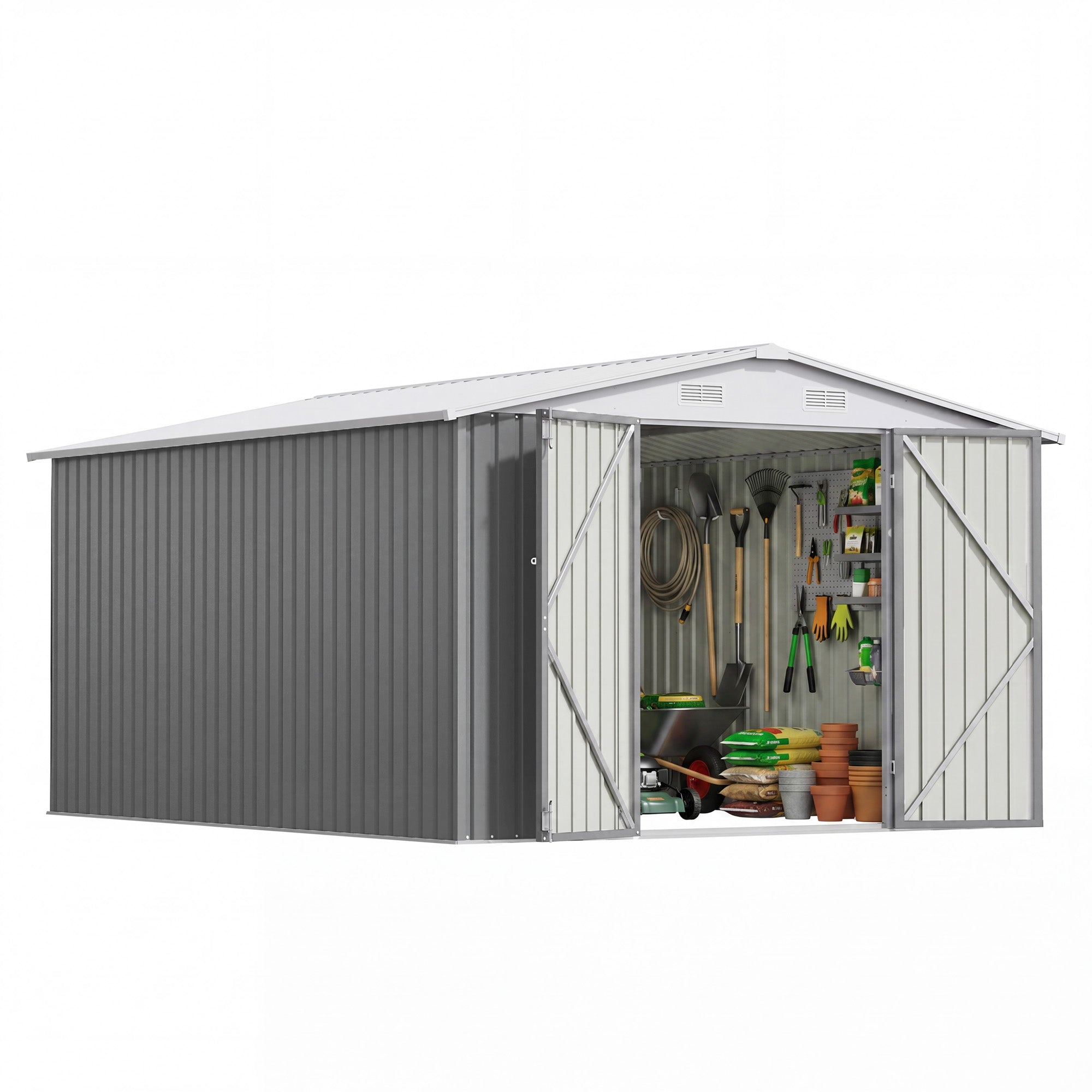 Patiowell 10x12 Metal Shed with White Vents, Gray