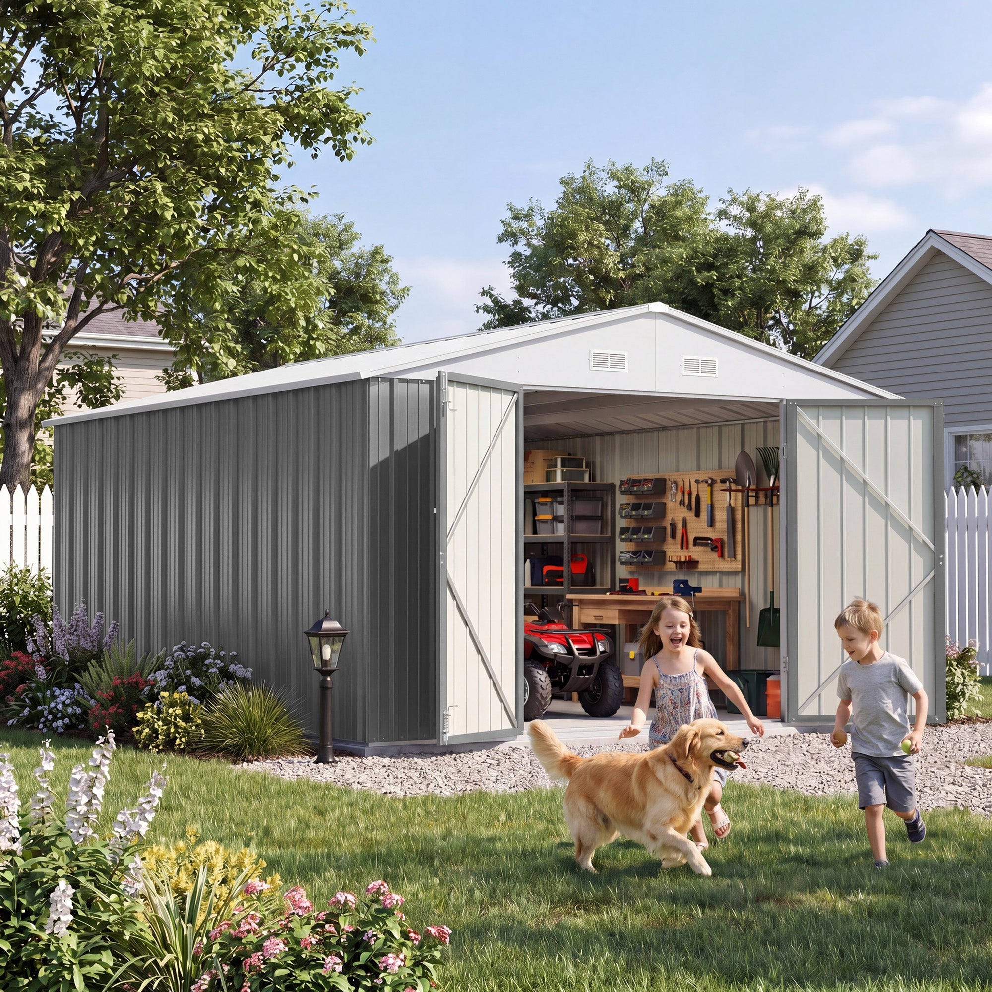 Patiowell 10x12 Metal Shed with White Vents, Gray