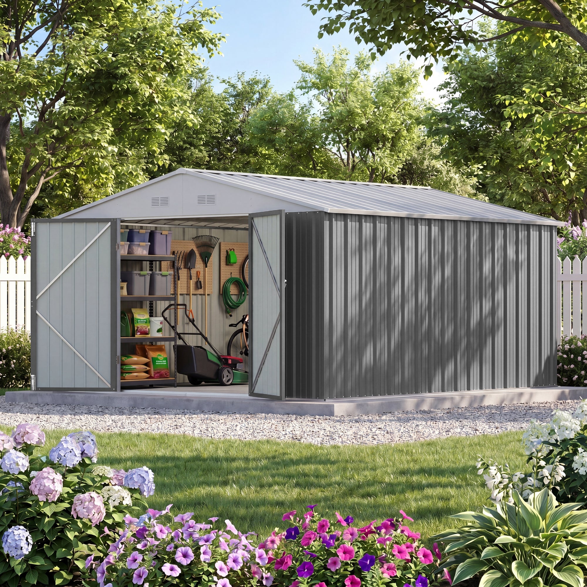 Patiowell 10x12 Metal Shed with White Vents, Gray