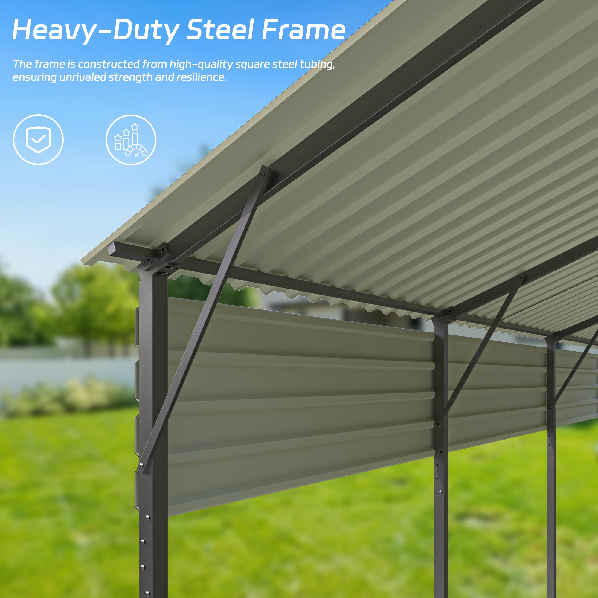 Patiowell 10'x15' Metal Carport with Vertical Roof, Black