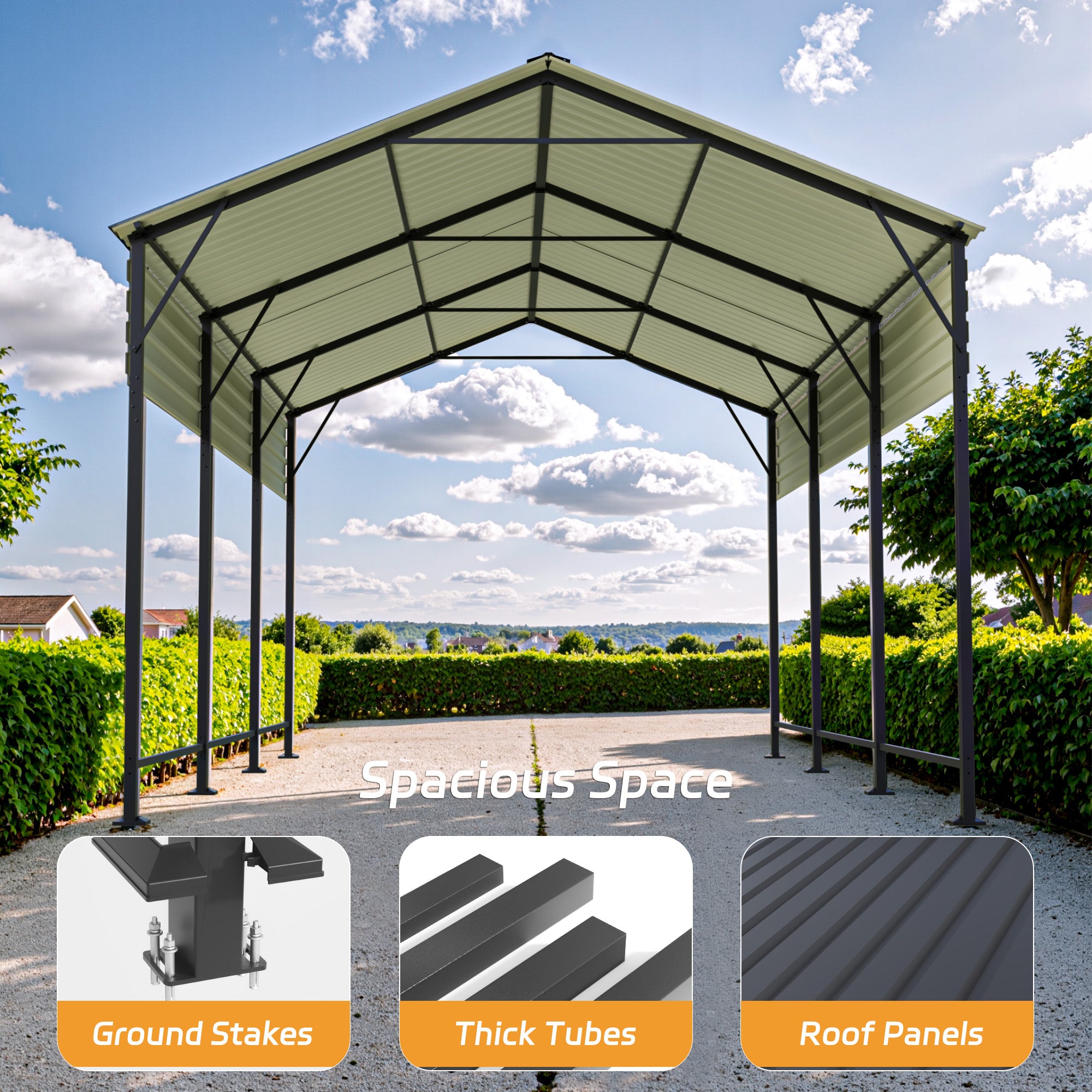 Patiowell 10'x15' Metal Carport with Vertical Roof, Black