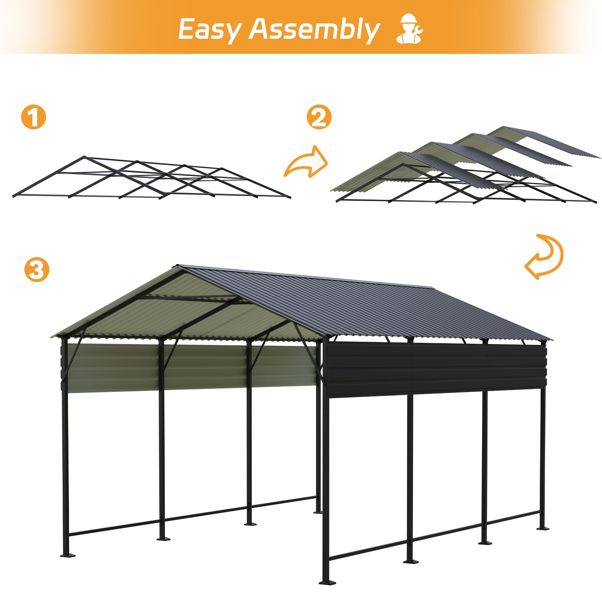 Patiowell 10'x15' Metal Carport with Vertical Roof, Black