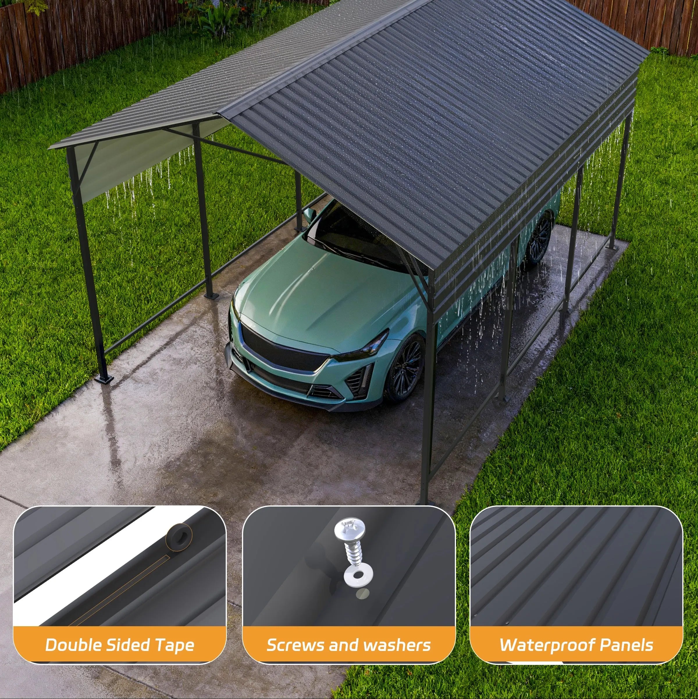 Patiowell 10'x15' Metal Carport with Vertical Roof, Black