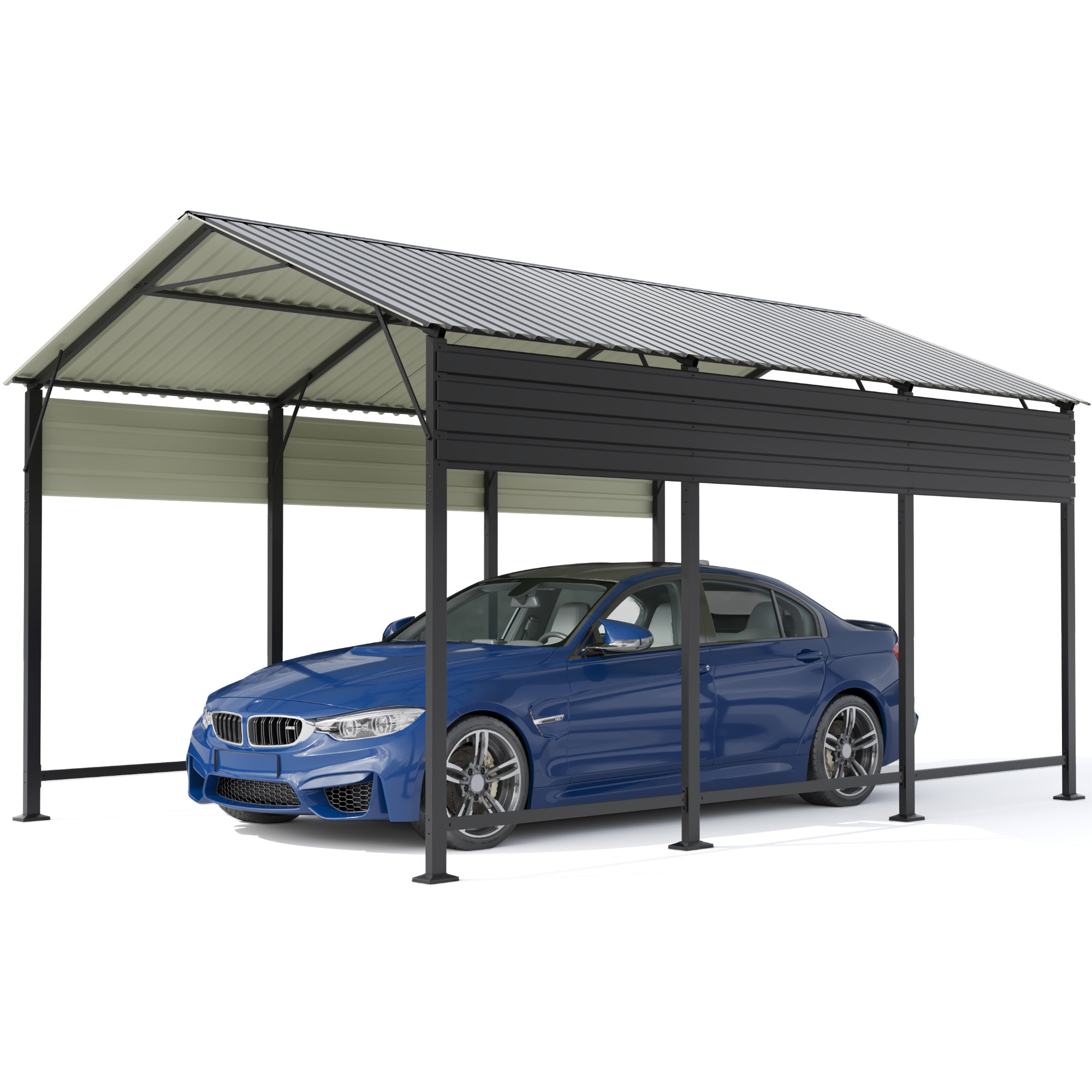 Patiowell 10'x15' Metal Carport with Vertical Roof, Black