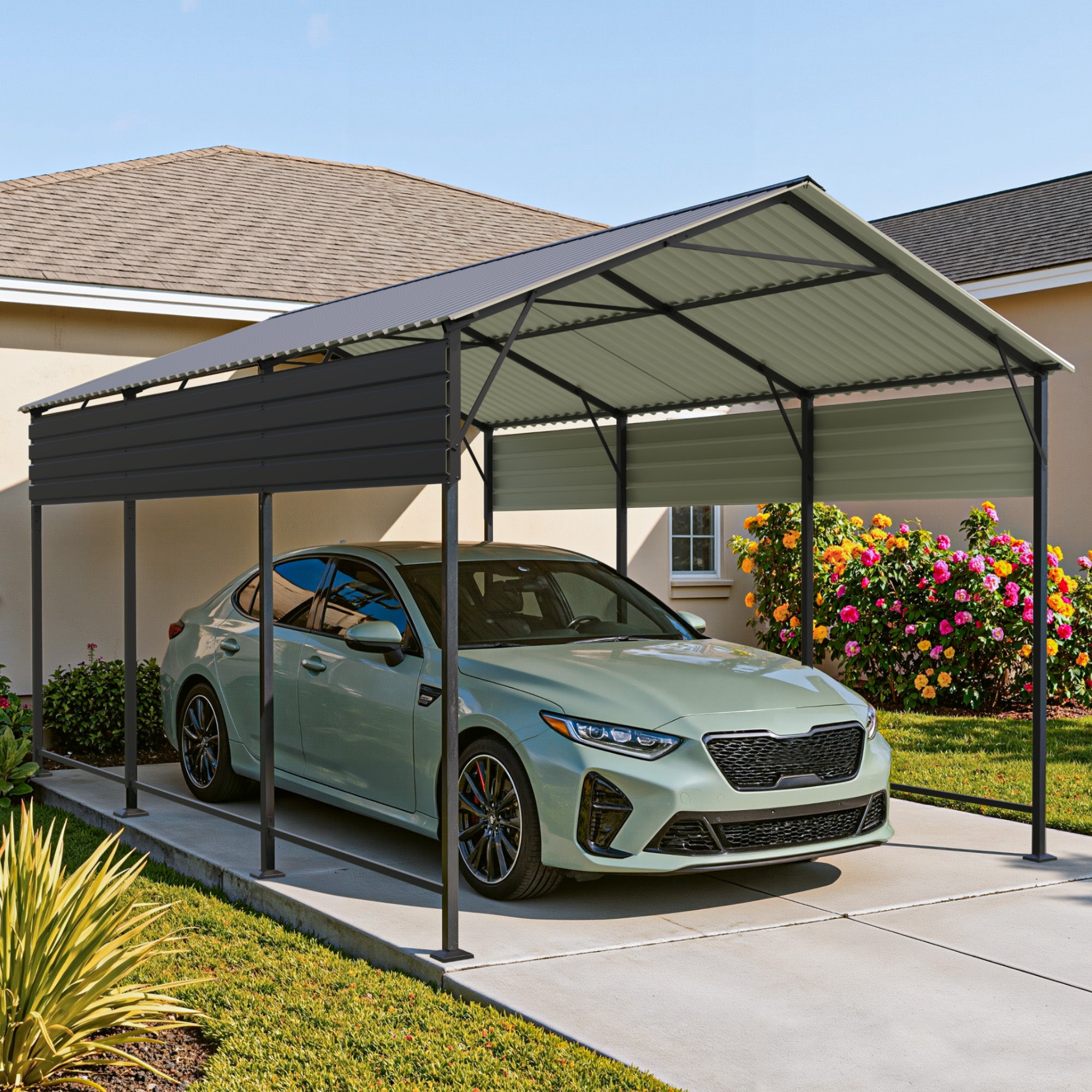 Patiowell 10'x15' Metal Carport with Vertical Roof, Black