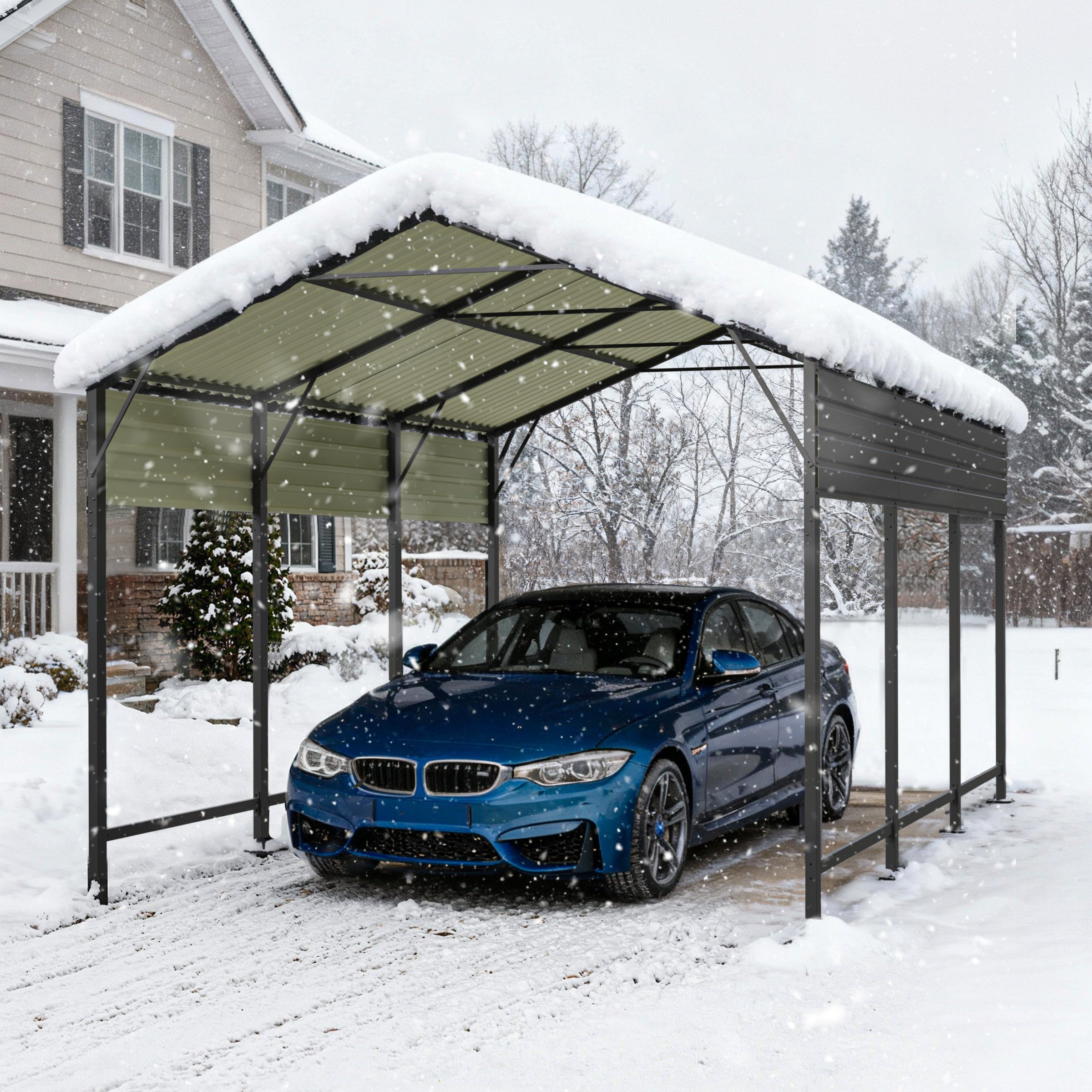 Patiowell 10'x15' Metal Carport with Vertical Roof, Black