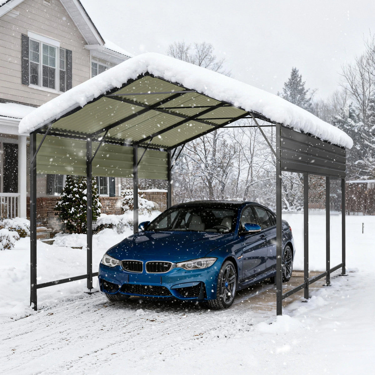 Patiowell 10'x15' Metal Carport with Vertical Roof, Black