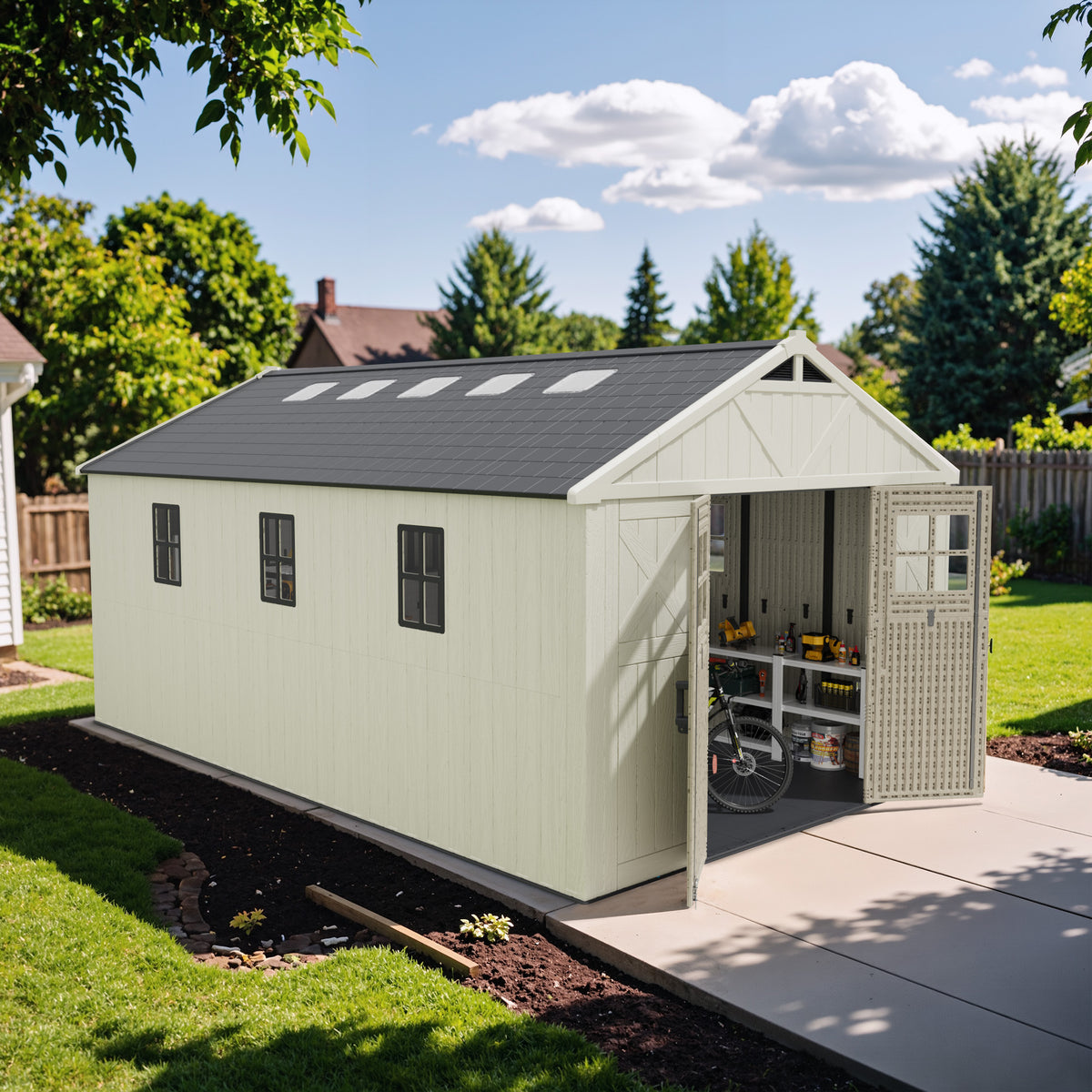Patiowell 10x16ft Kick-it Plastic Storage Shed with Skylight & Windows