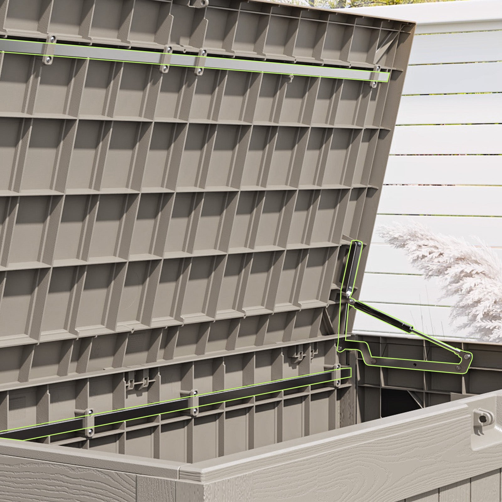 120 Gallon Deck Box details
color:khaki,brown,gray,black|Size:120