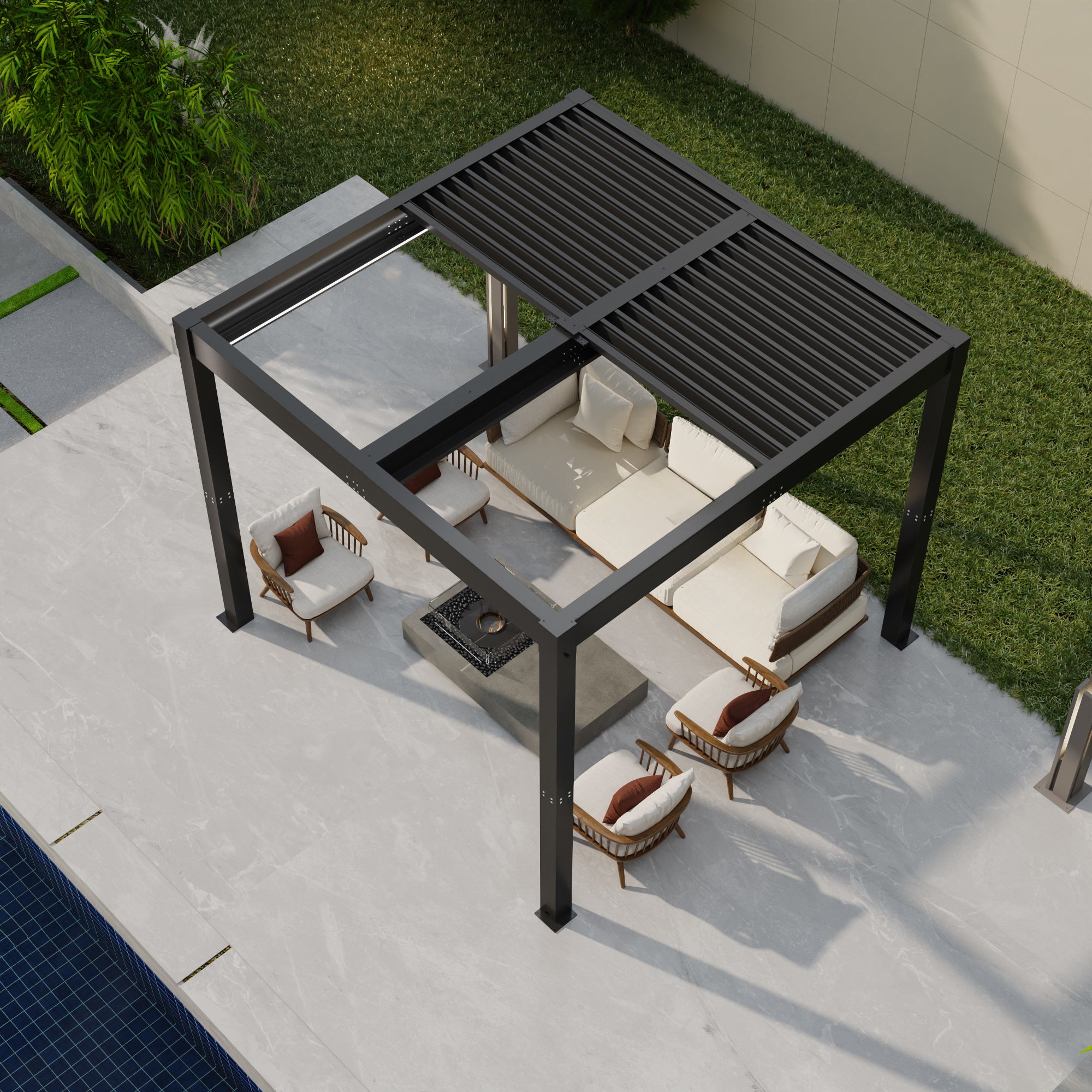 patiowell-10x10-ft-louvered-pergola-electric-outdoor-aluminum-pergola-with-led-lights-gray
size:10x10