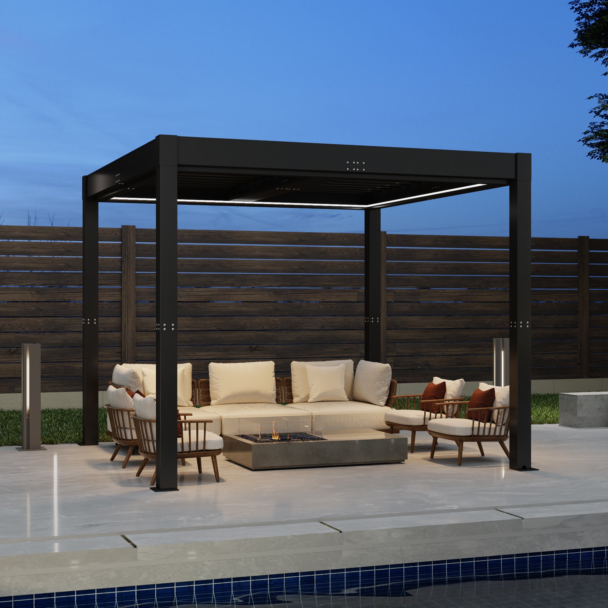 patiowell-10x10-ft-louvered-pergola-electric-outdoor-aluminum-pergola-with-led-lights-gray
size:10x10