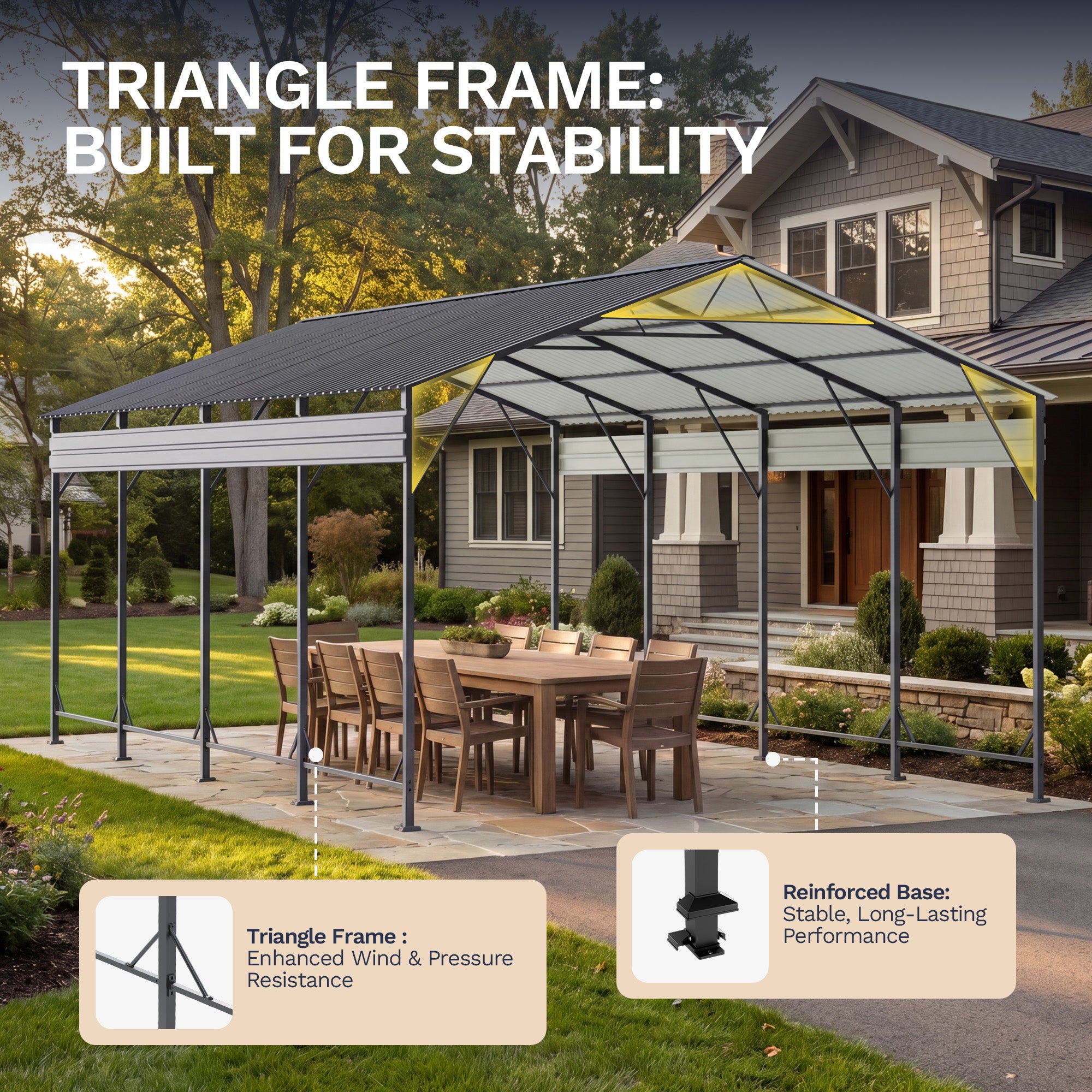 Patiowell 12'x20' Metal Carport with Vertical Roof, Black