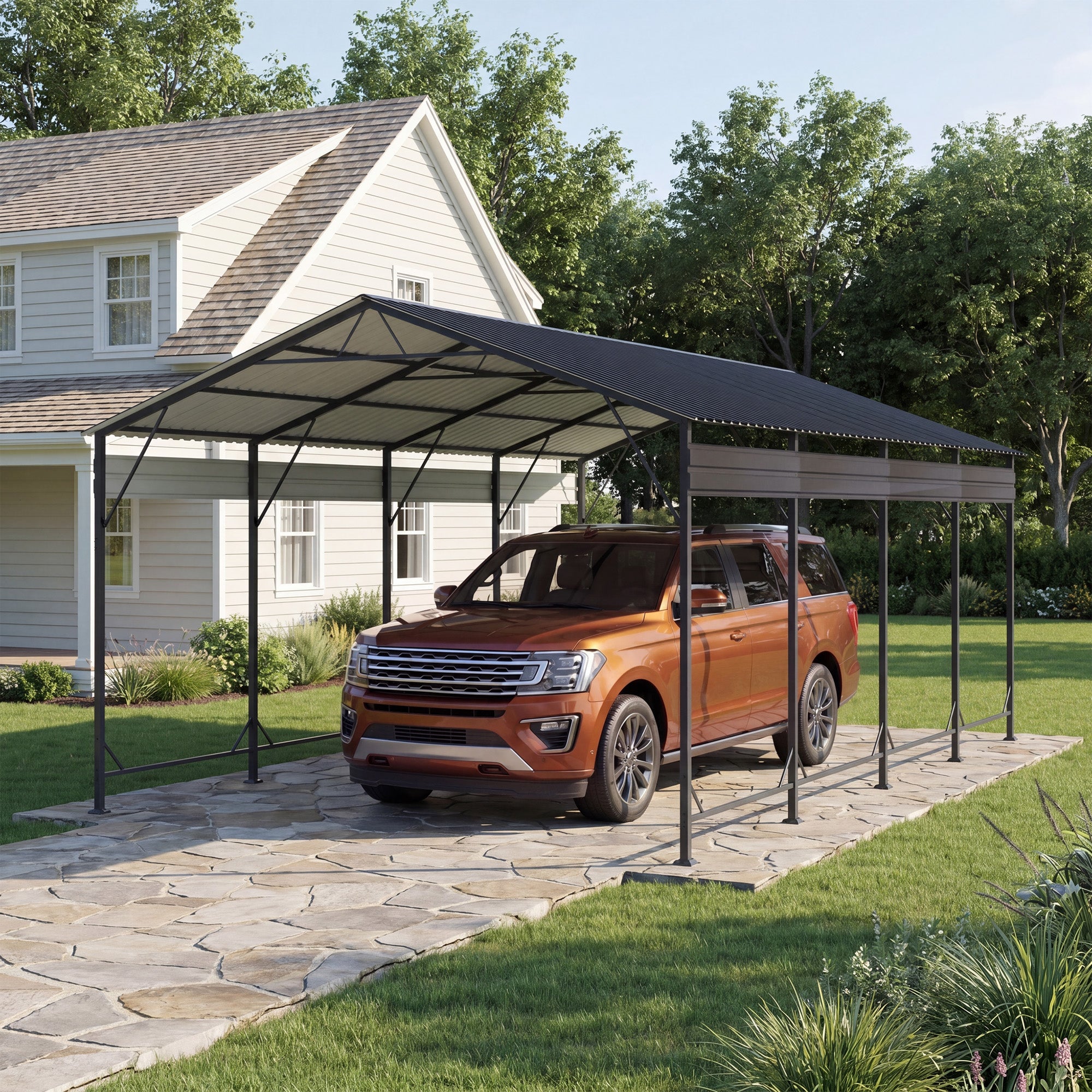 Patiowell 12'x20' Metal Carport with Vertical Roof, Black